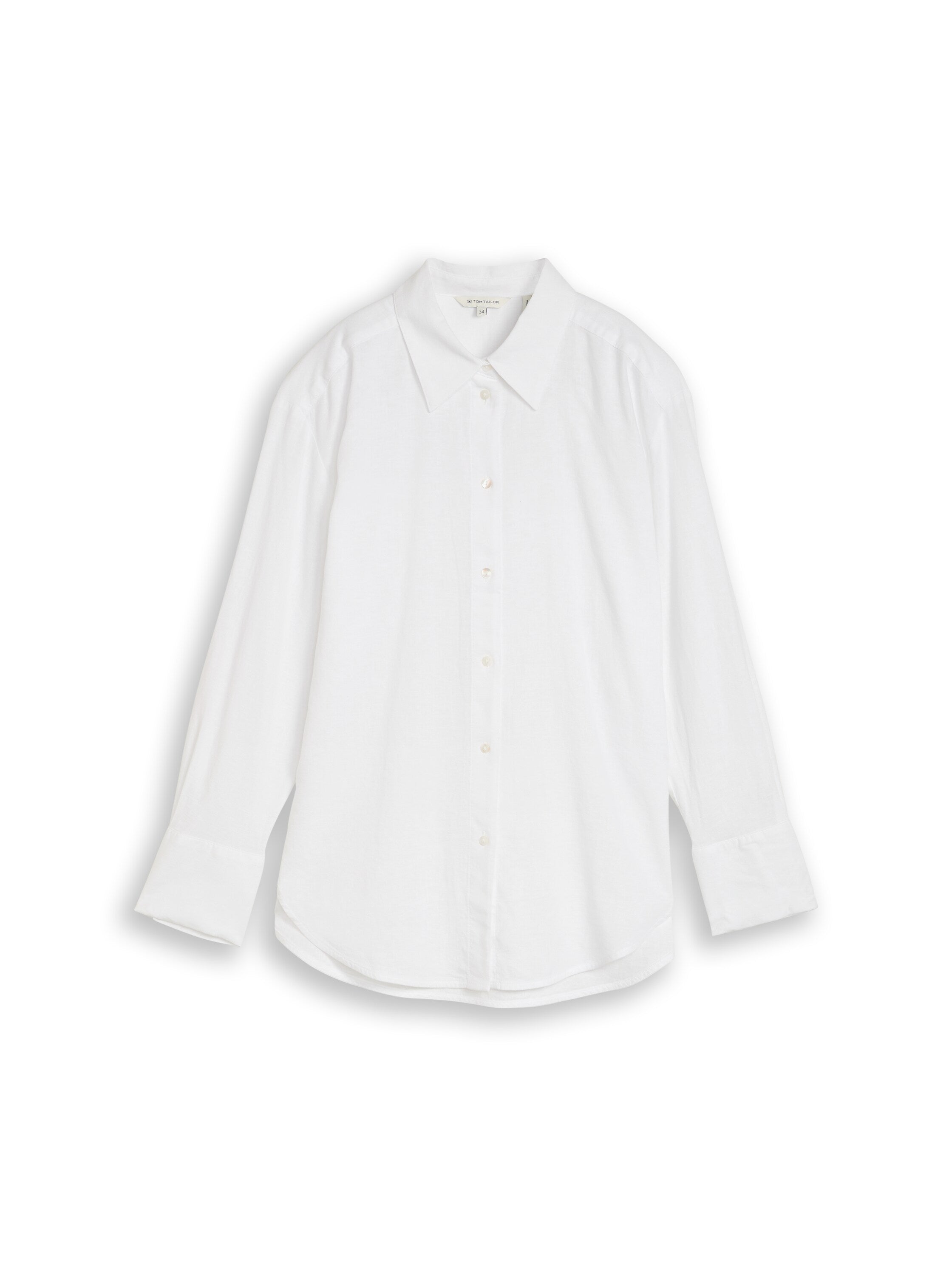 Tom Tailor White Oversized Shirt With Linen Blend