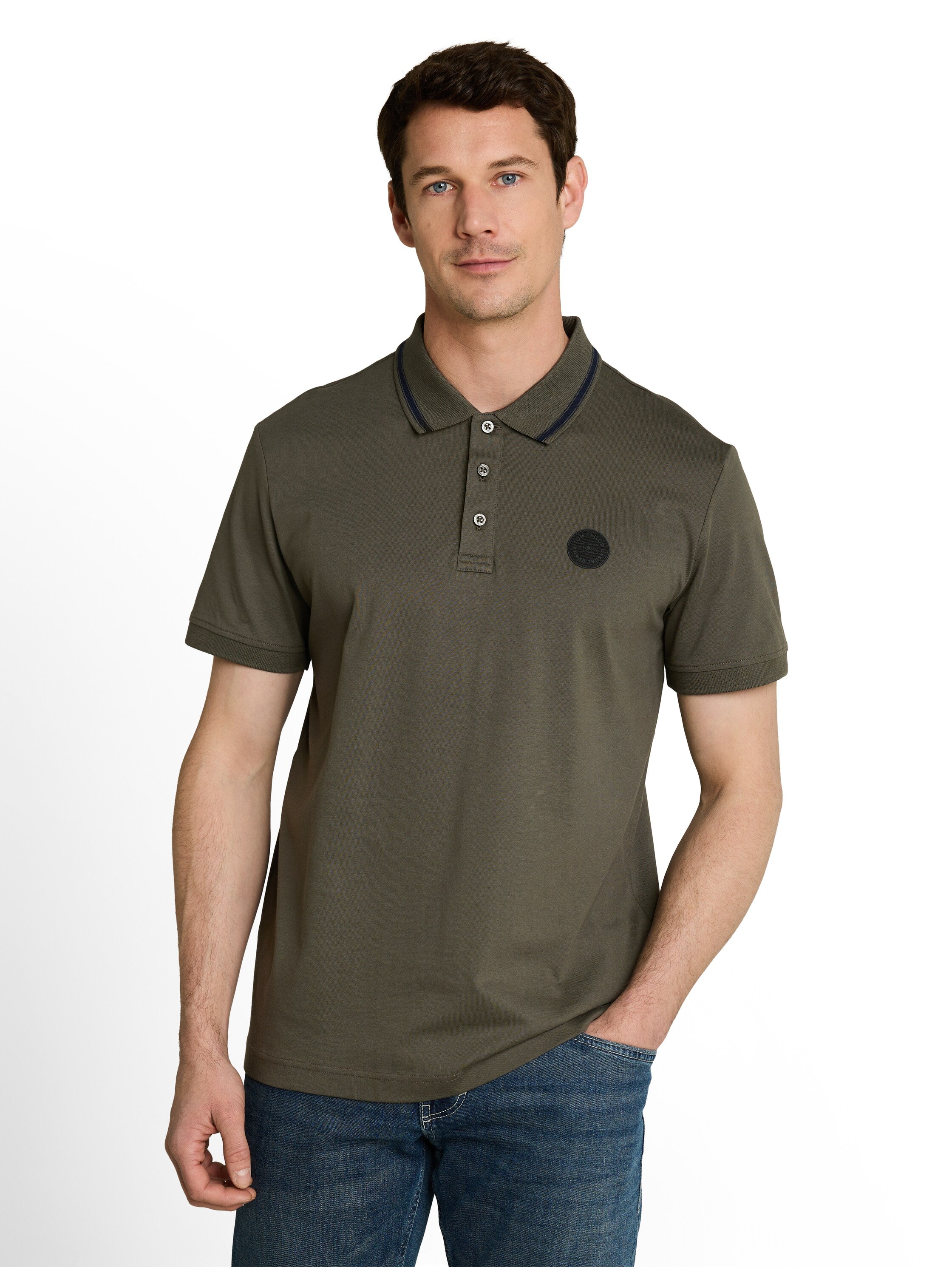 Tom Tailor Olive Short Sleeved Polo With Printed Logo