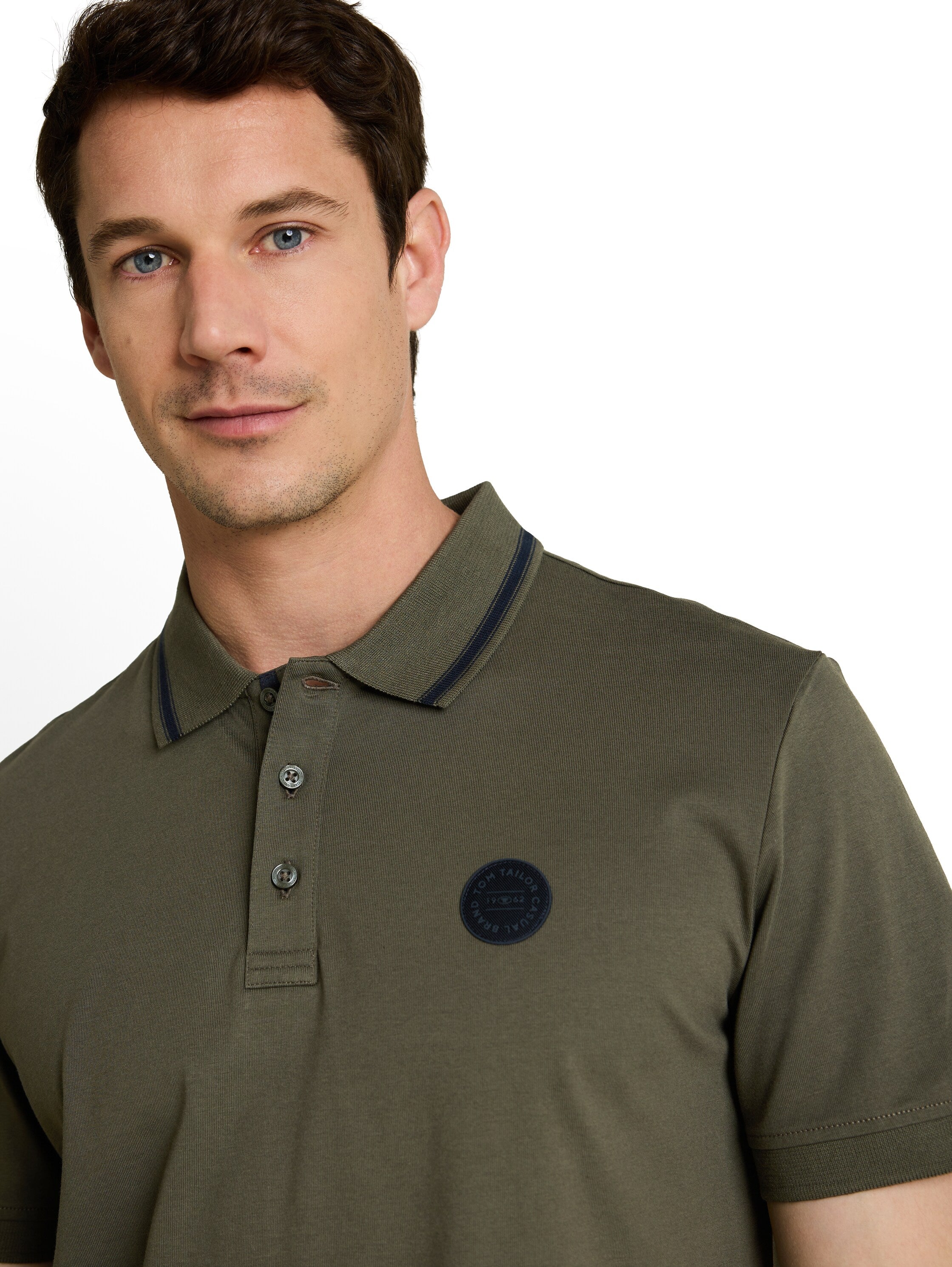 Tom Tailor Olive Short Sleeved Polo With Printed Logo