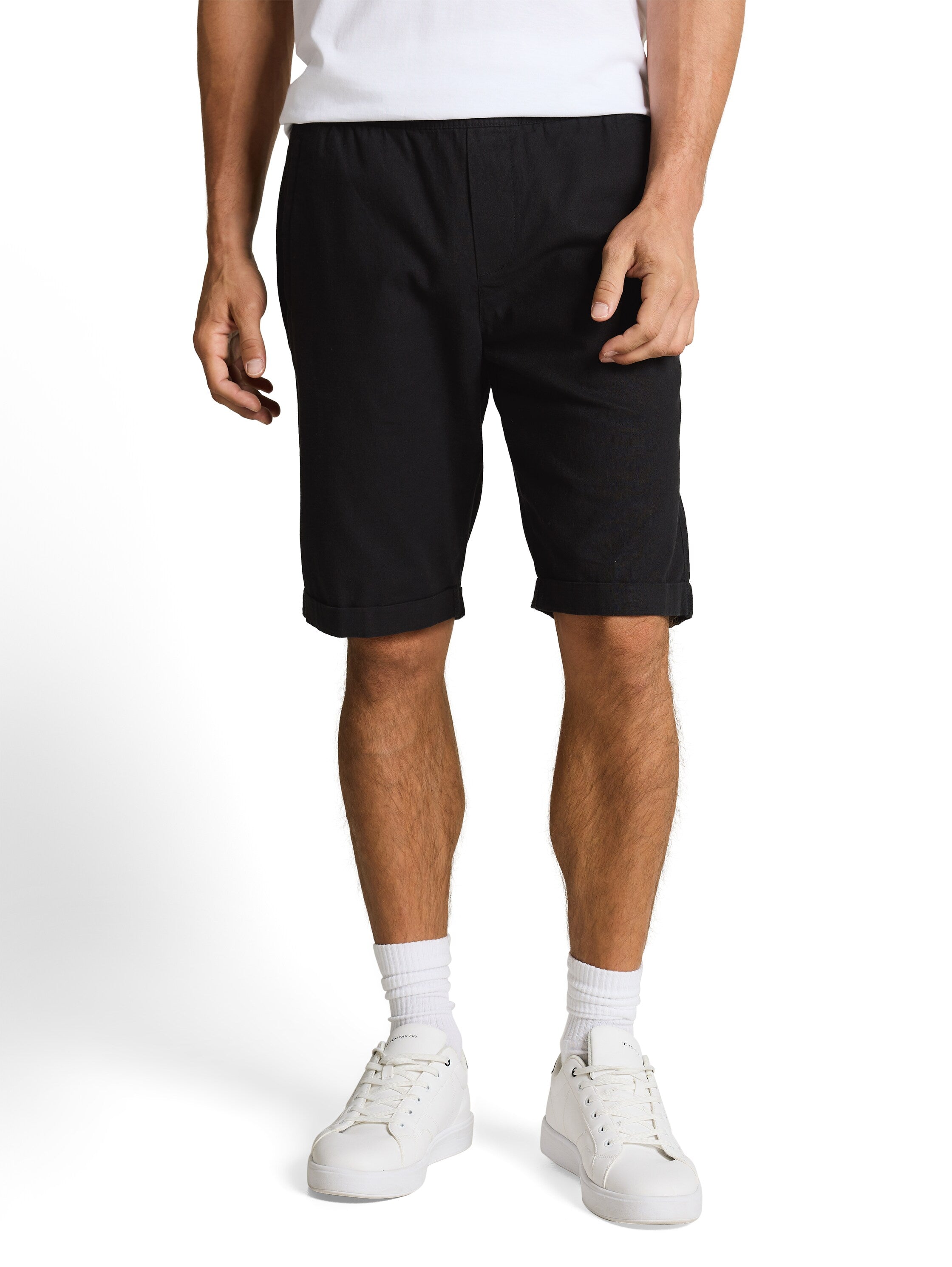 Tom Tailor Black Linen Shorts With Elasticated Waistband