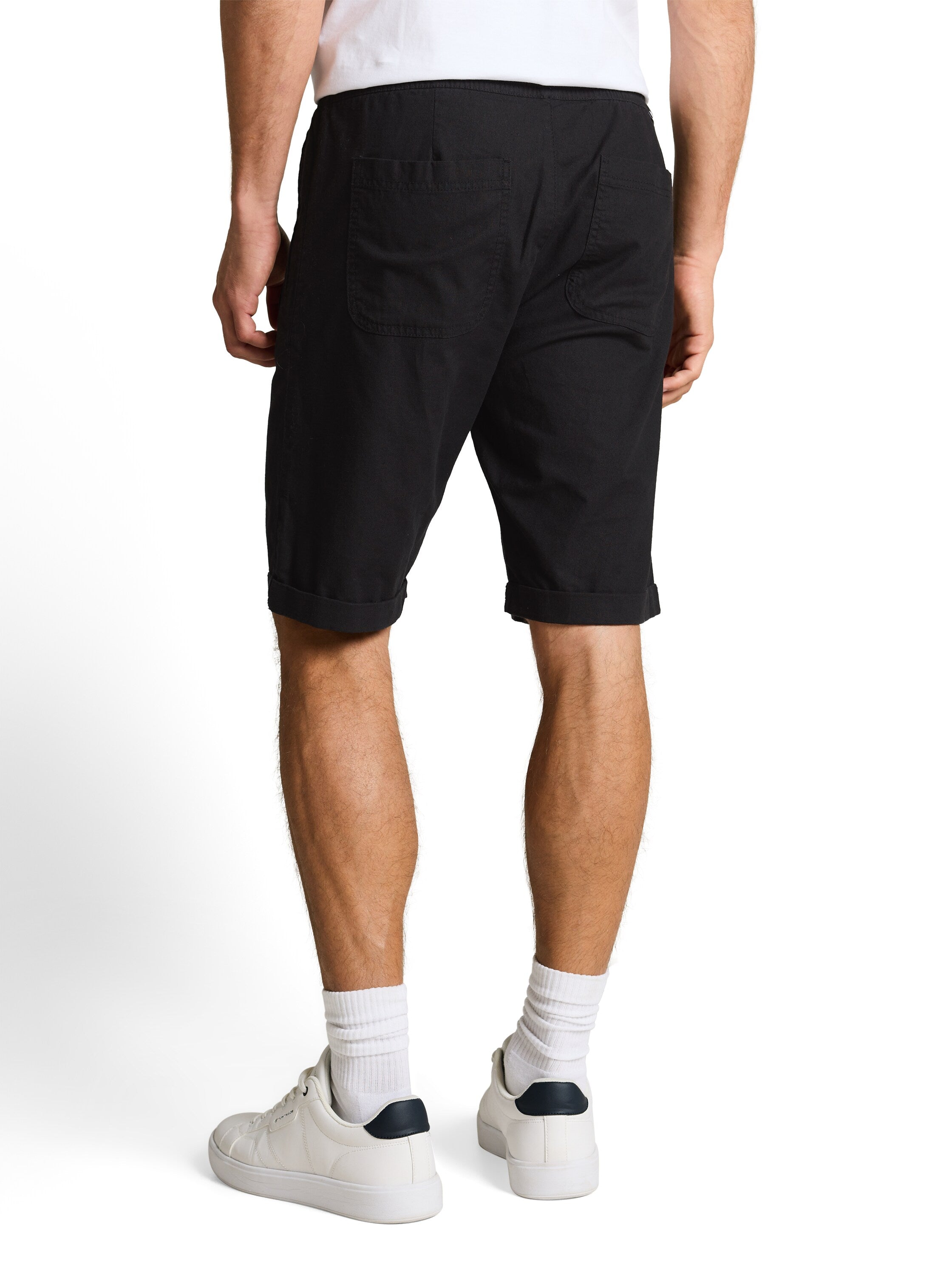 Tom Tailor Black Linen Shorts With Elasticated Waistband