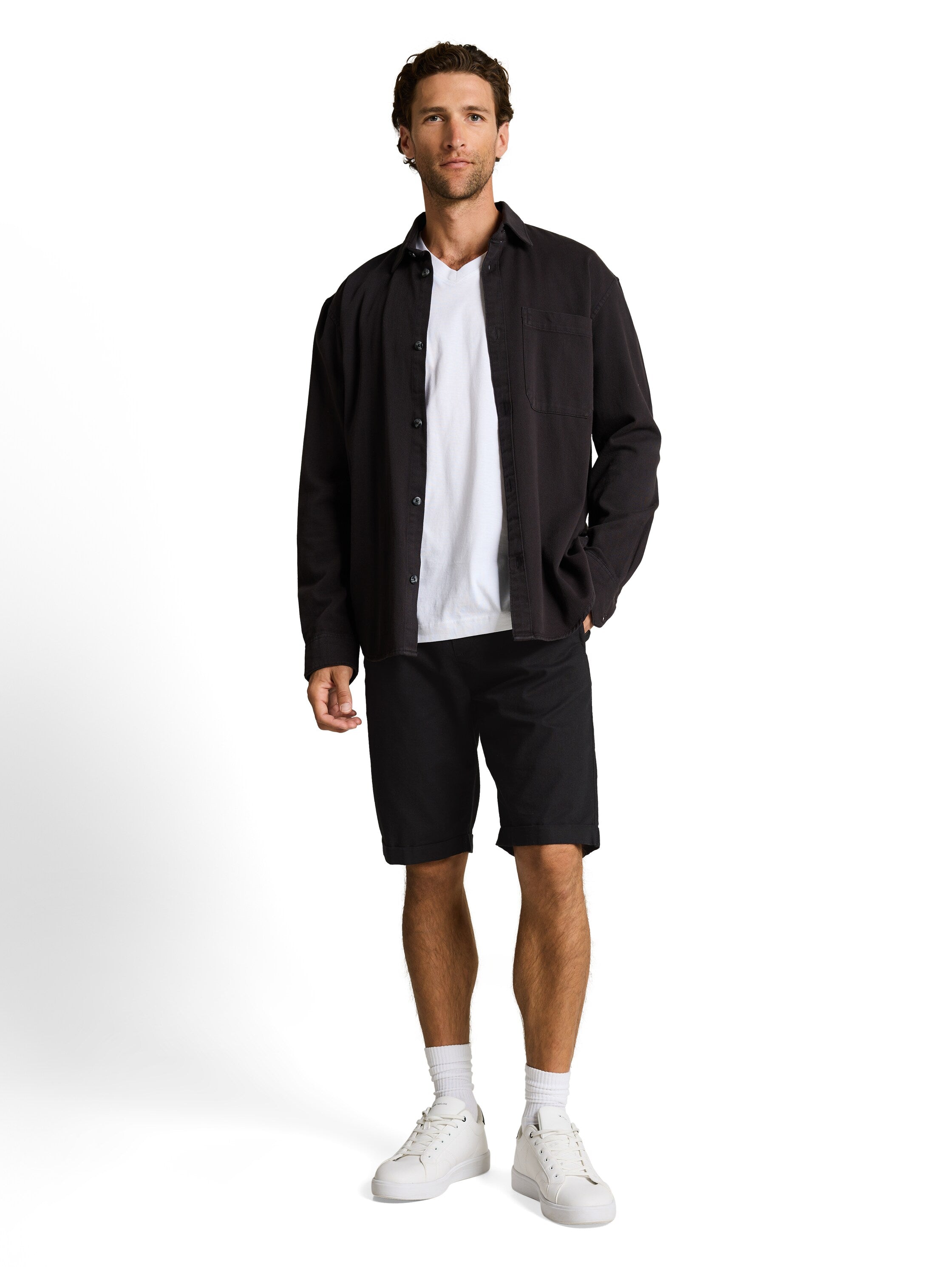 Tom Tailor Black Linen Shorts With Elasticated Waistband