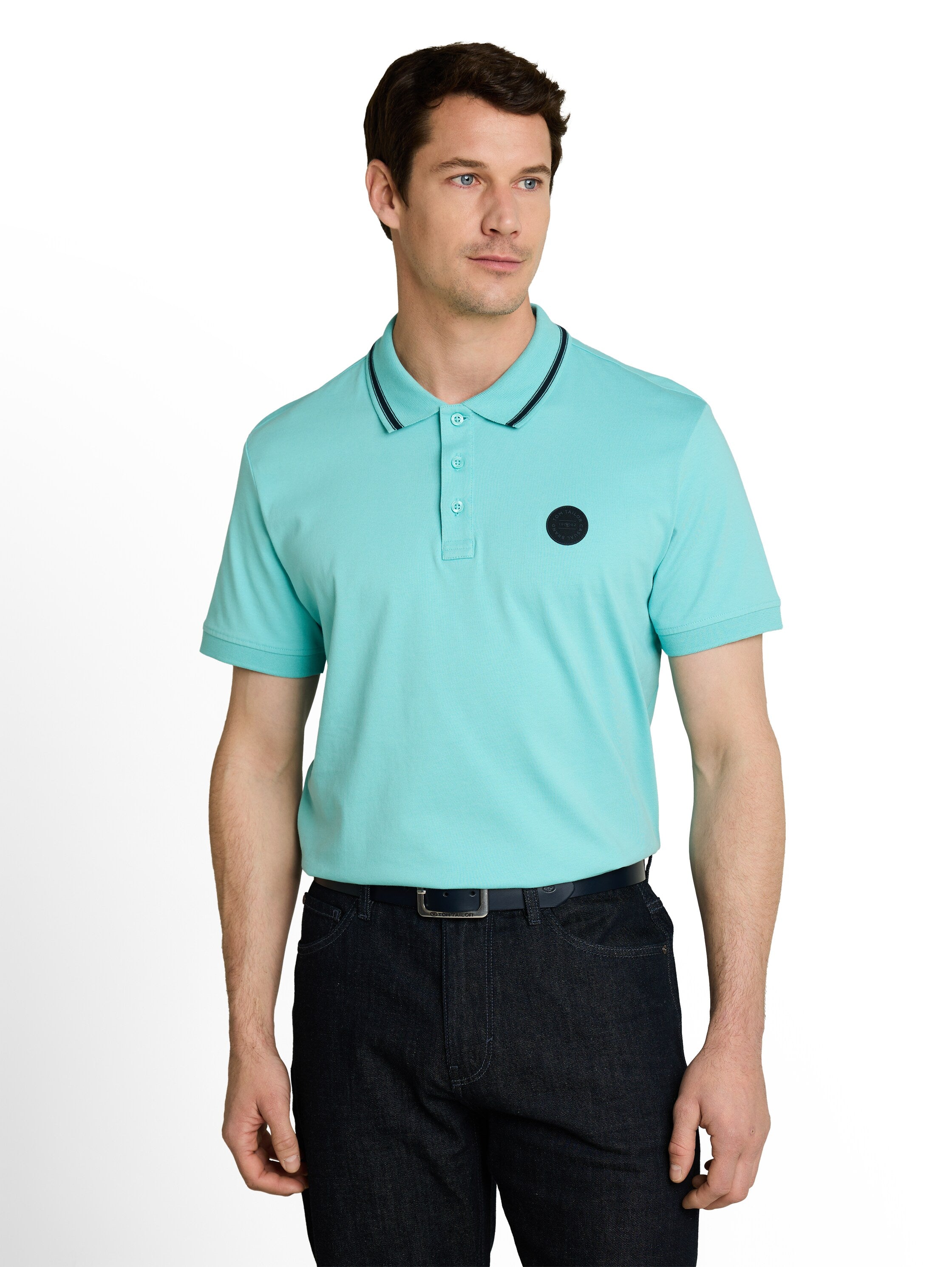 Tom Tailor Aqua Short Sleeved Polo With Printed Logo