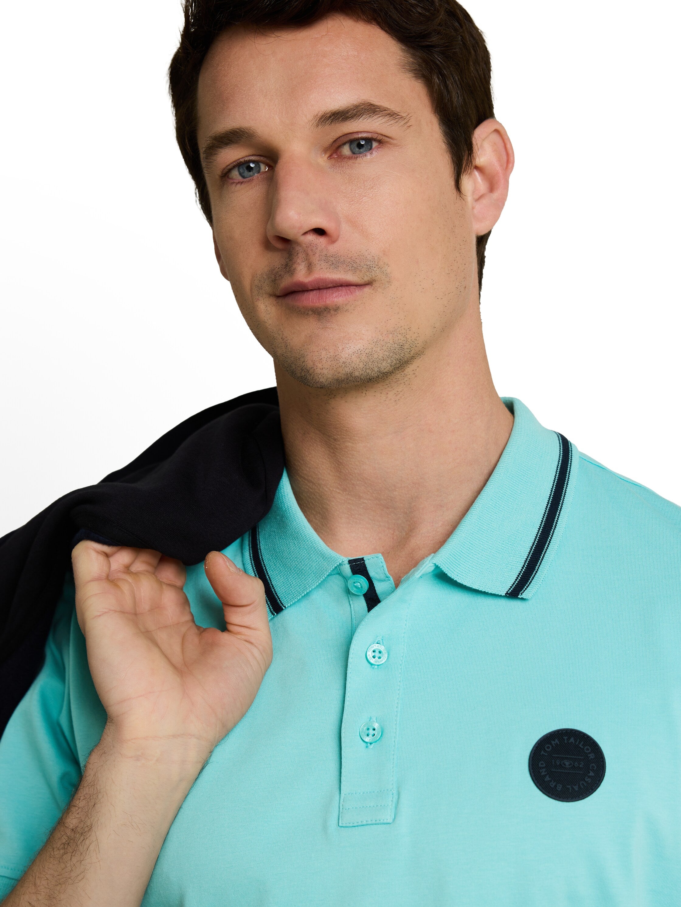 Tom Tailor Aqua Short Sleeved Polo With Printed Logo