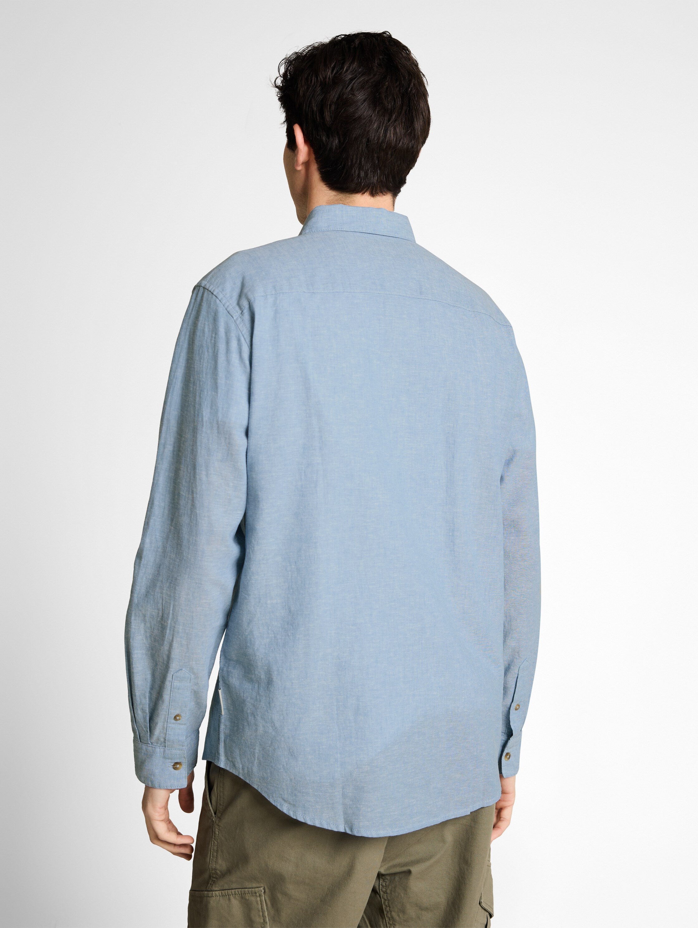 Tom Tailor Blue Long Sleeved Regular Fit Shirt With Linen Blend