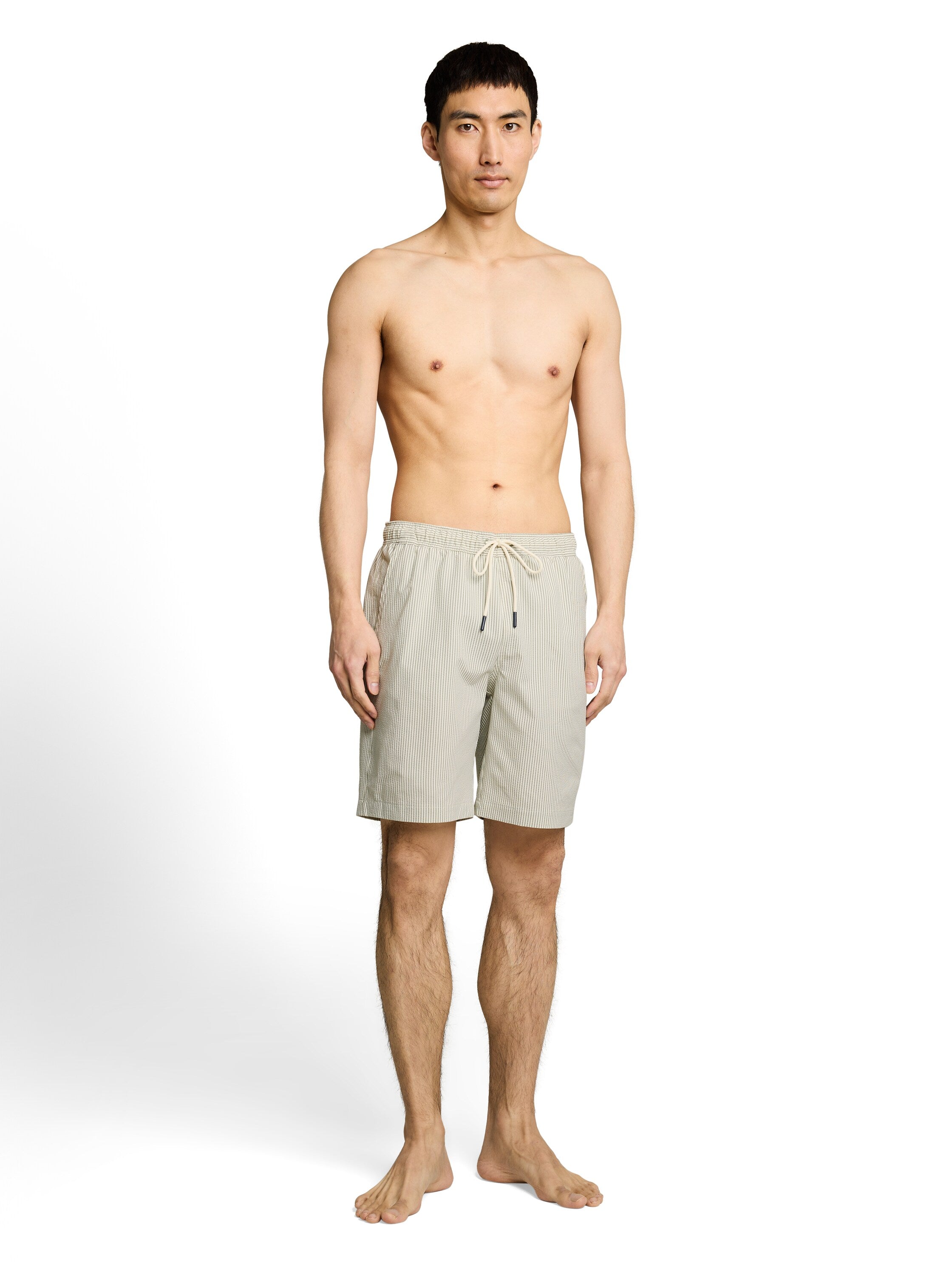 Tom Tailor Seersucker Green Beige Swim shorts With Striped Pattern