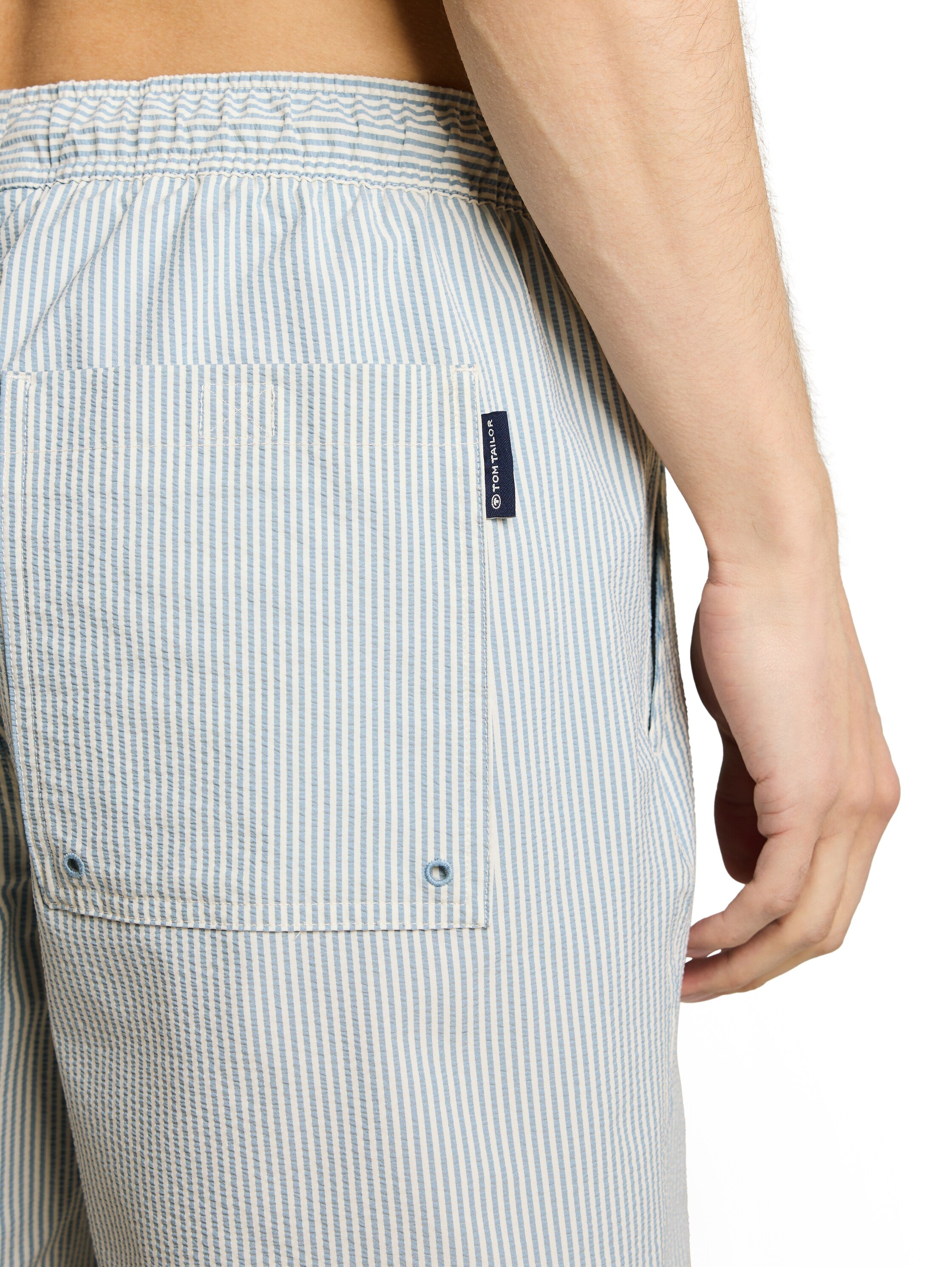 Tom Tailor Seersucker Blue Beige Swim shorts With Striped Pattern