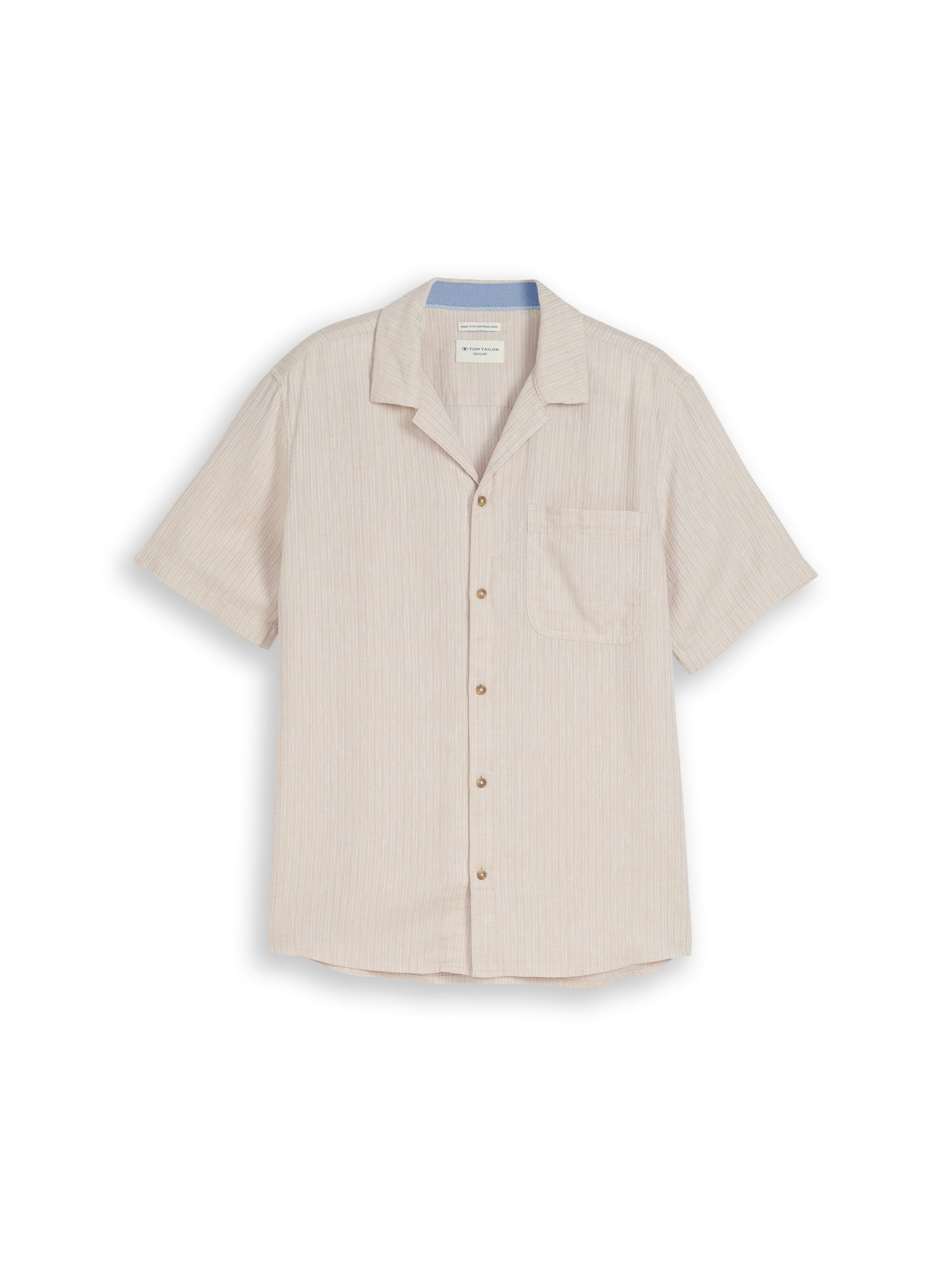 Tom Tailor Short Sleeved Beige Linen Shirt