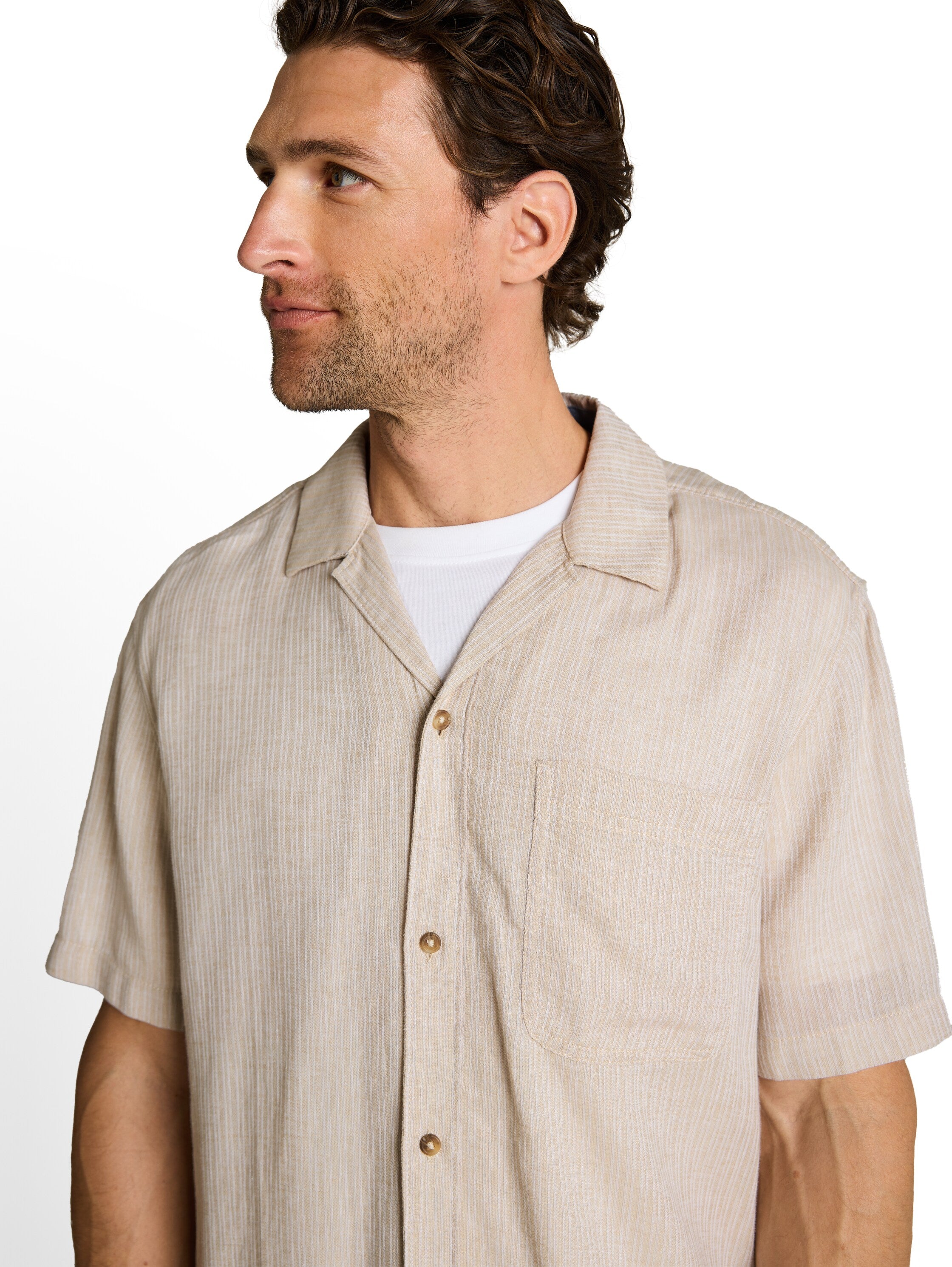 Tom Tailor Short Sleeved Beige Linen Shirt