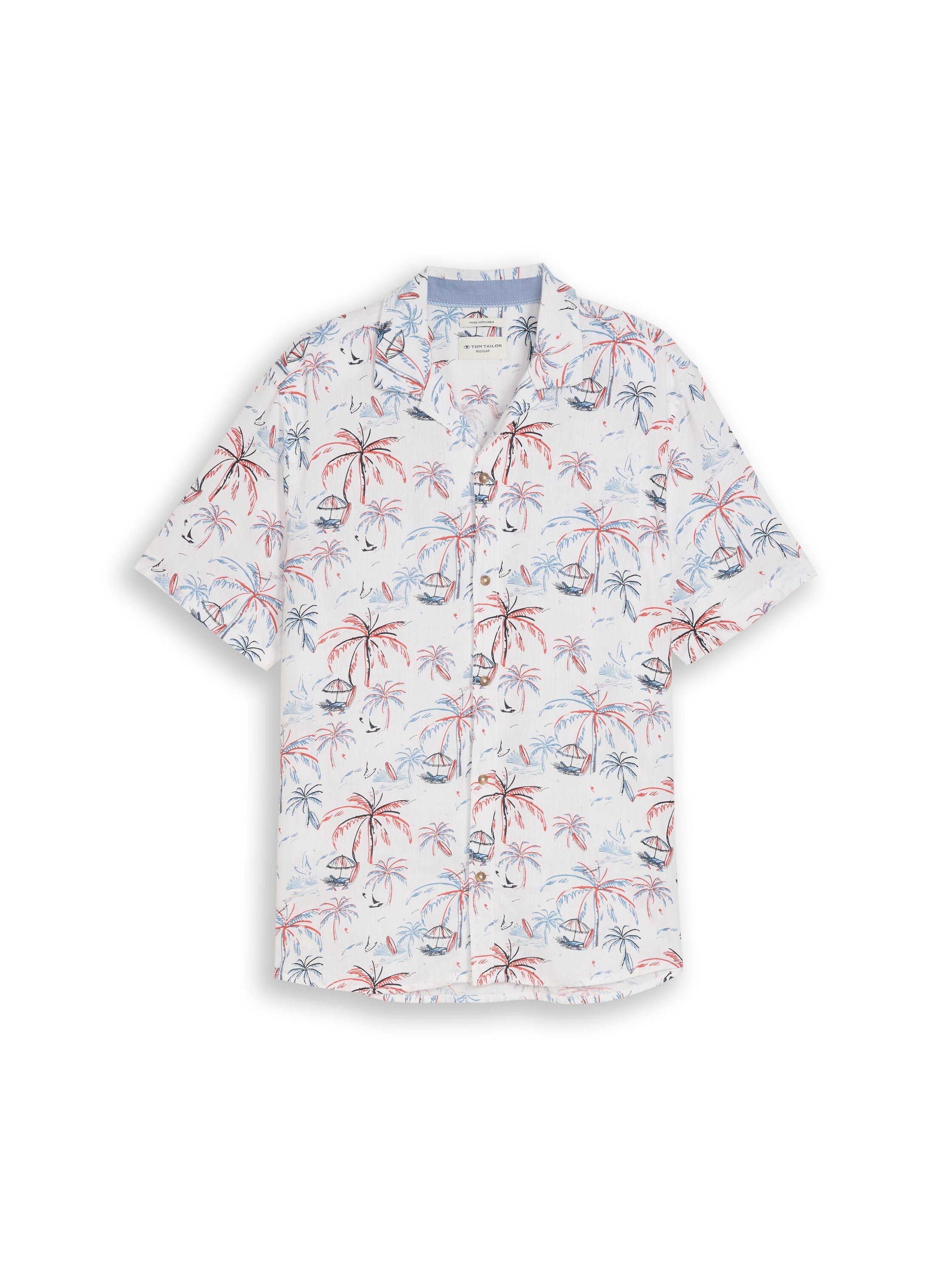 Tom Tailor White Colorful Palm Design Short Sleeved Shirt