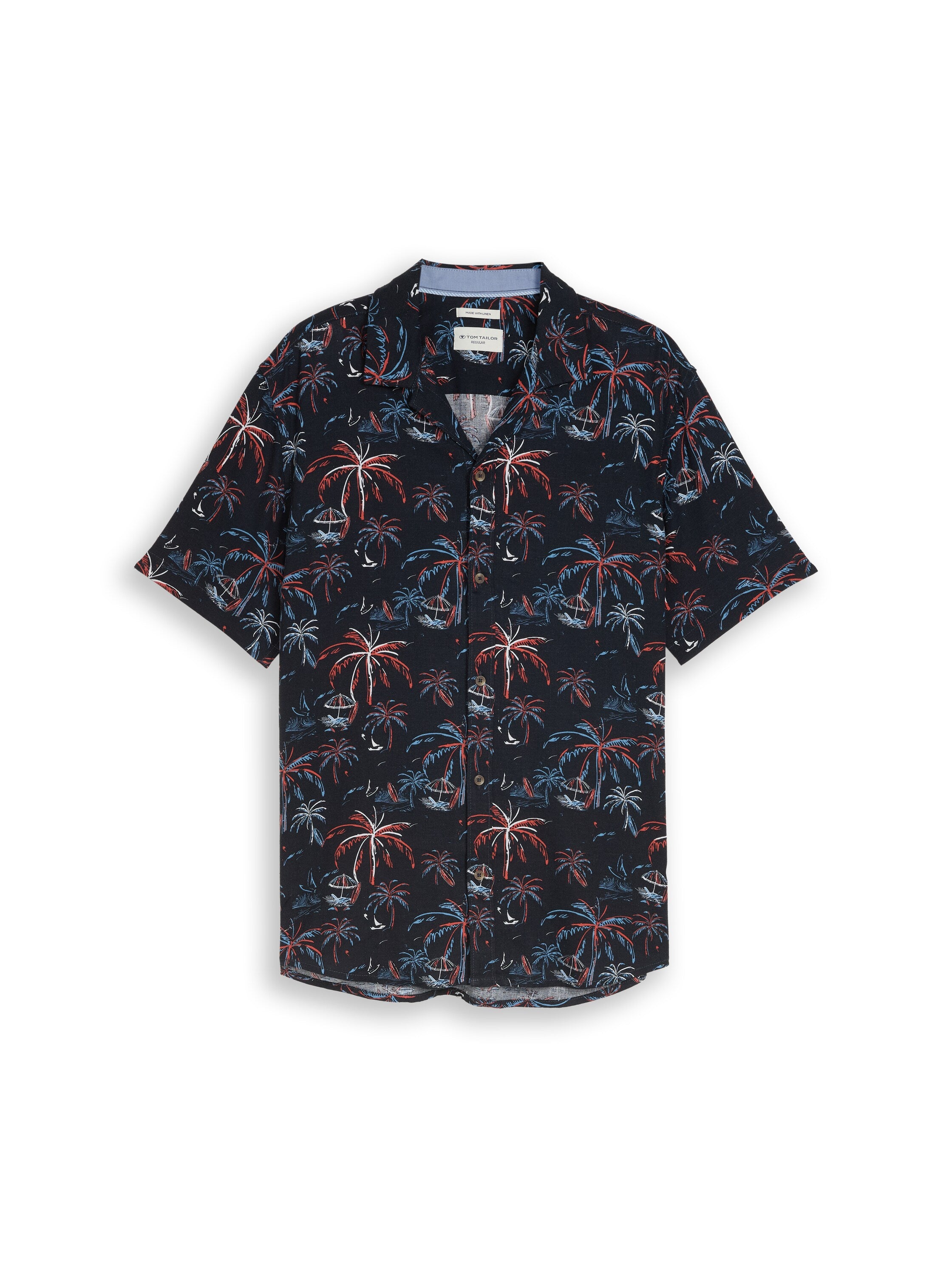 Tom Tailor Navy Colorful Palm Design Short Sleeved Shirt