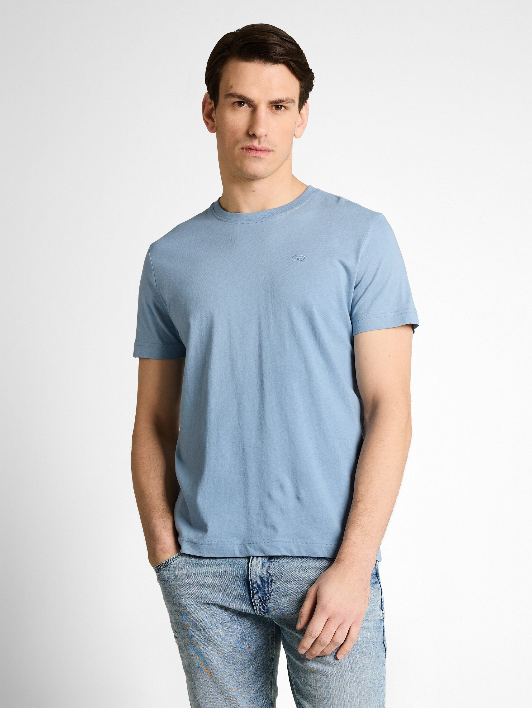 Tom Tailor Blue Short Sleeved Round Neck Plain T-Shirt