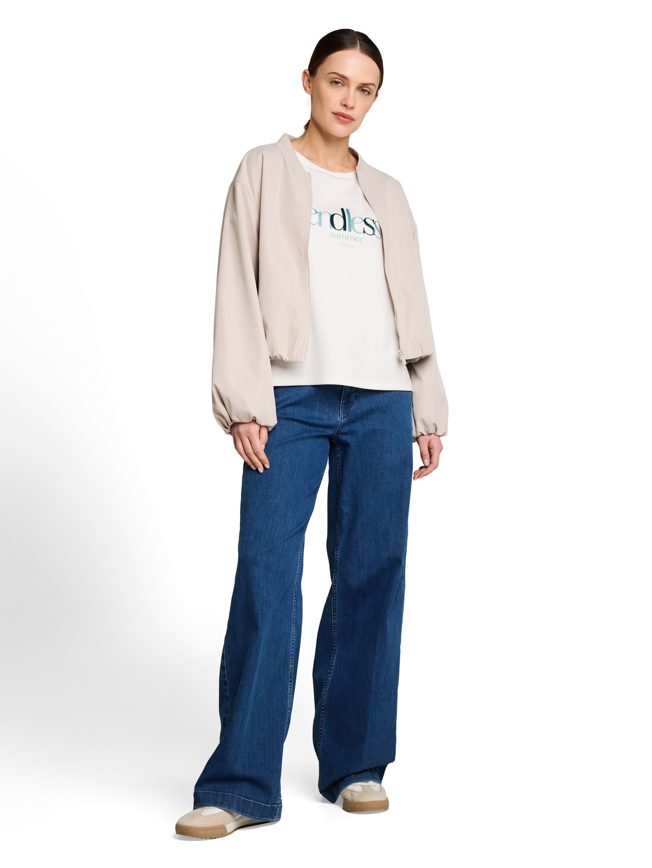 Tom Tailor White Loose-Fit Scuba T-shirt With Print