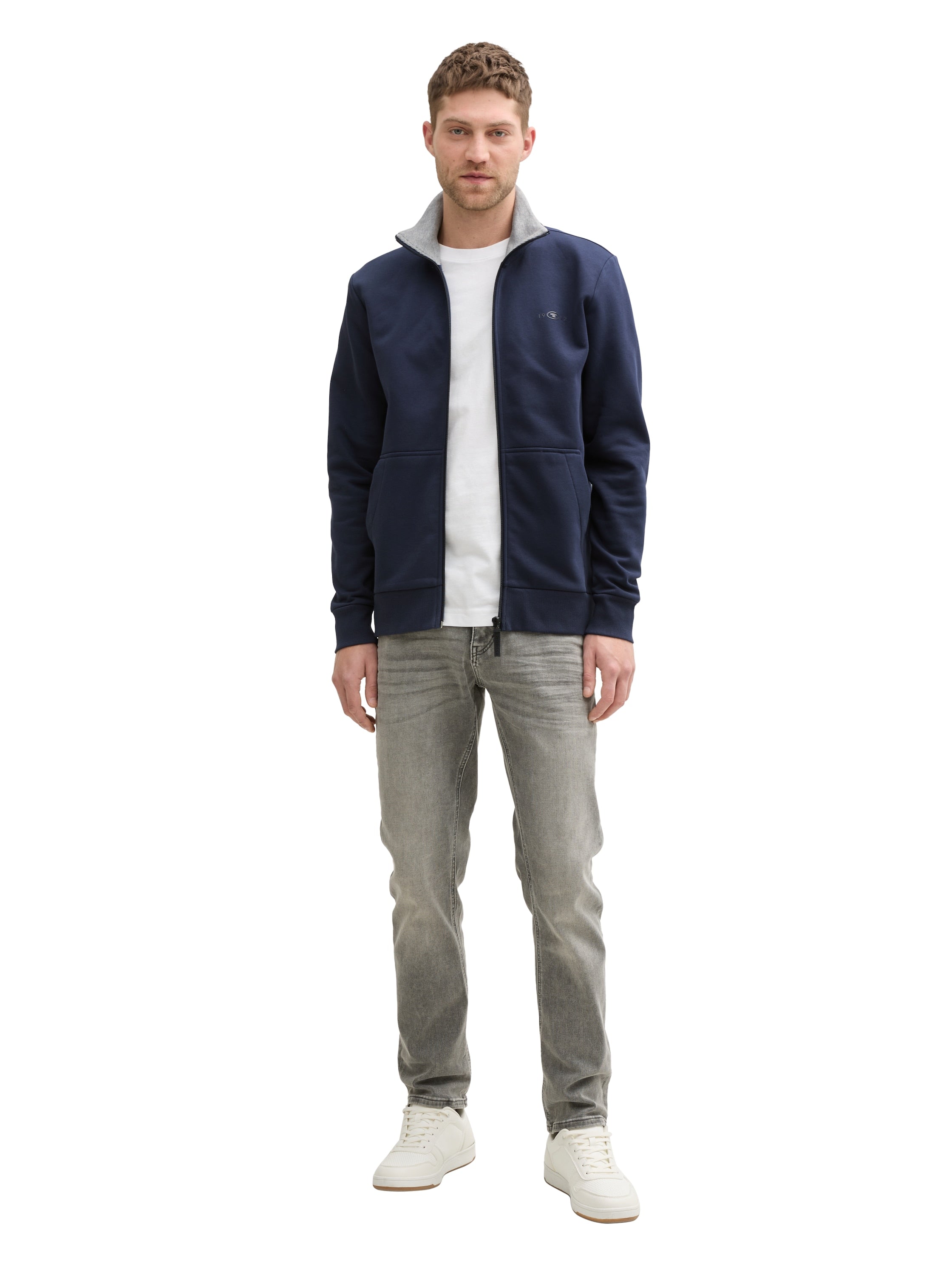 Tom Tailor Navy Jacket With High Collar In Contrasting Color Inside