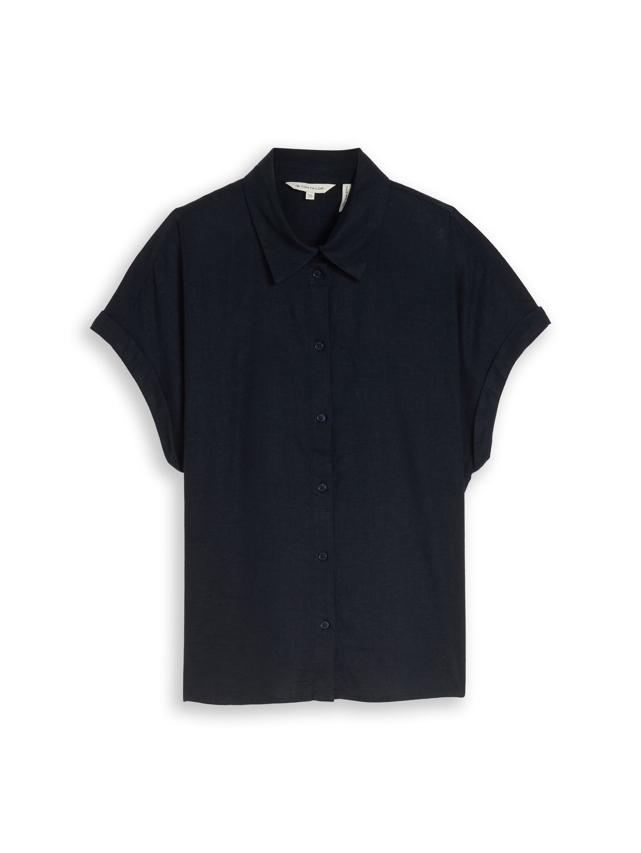 Tom Tailor Navy Loose-Fit Blouse With Linen Blend