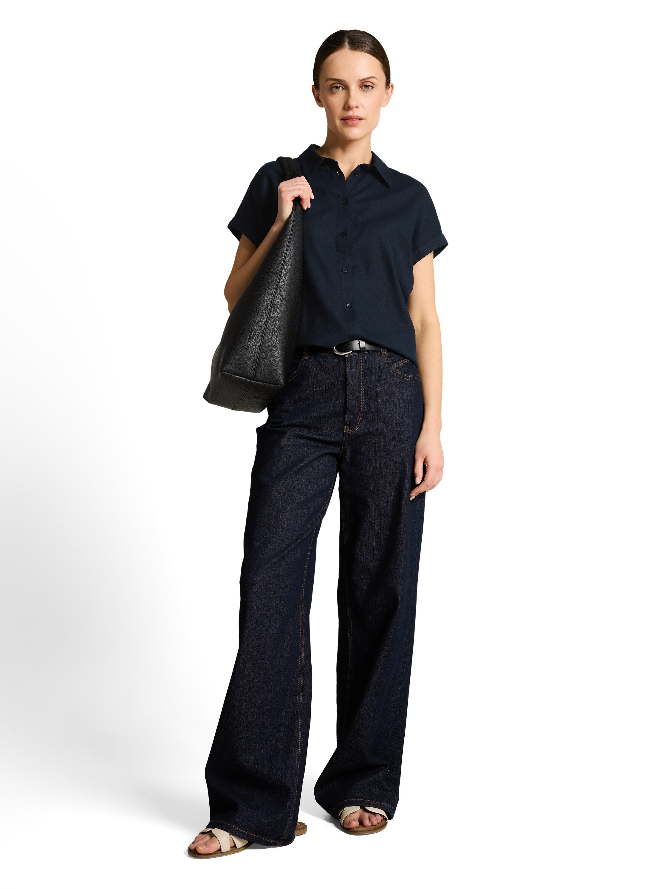 Tom Tailor Navy Loose-Fit Blouse With Linen Blend