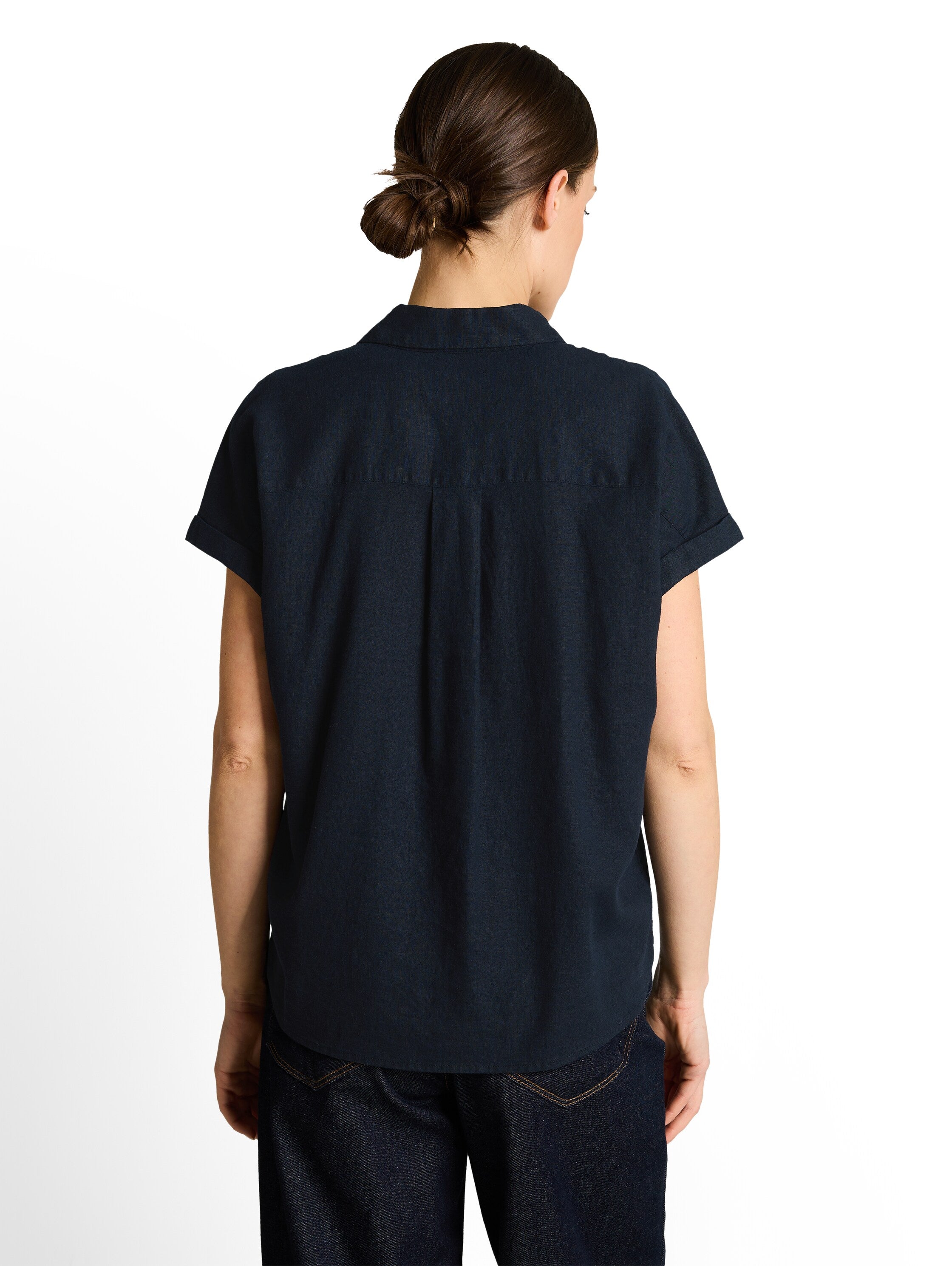 Tom Tailor Navy Loose-Fit Blouse With Linen Blend