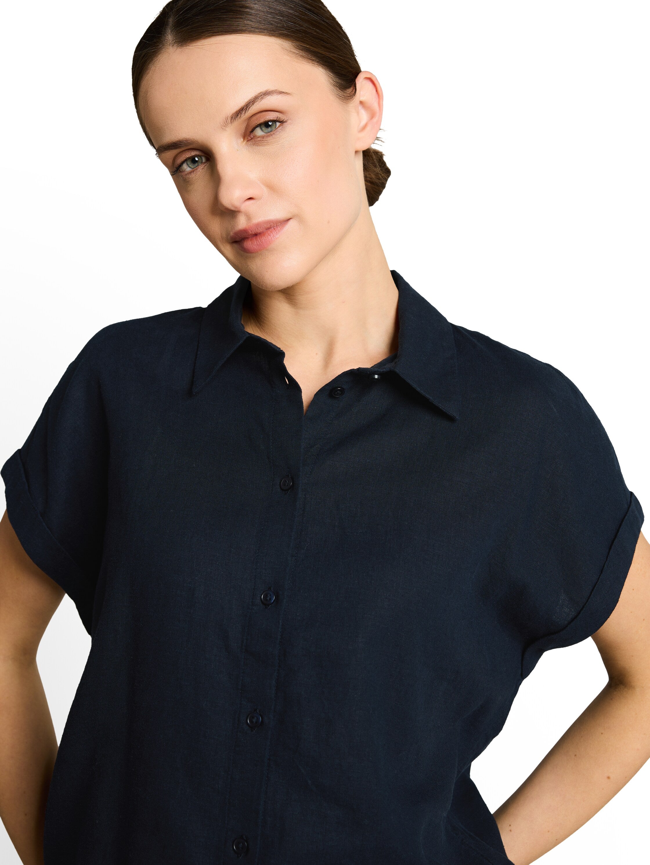 Tom Tailor Navy Loose-Fit Blouse With Linen Blend