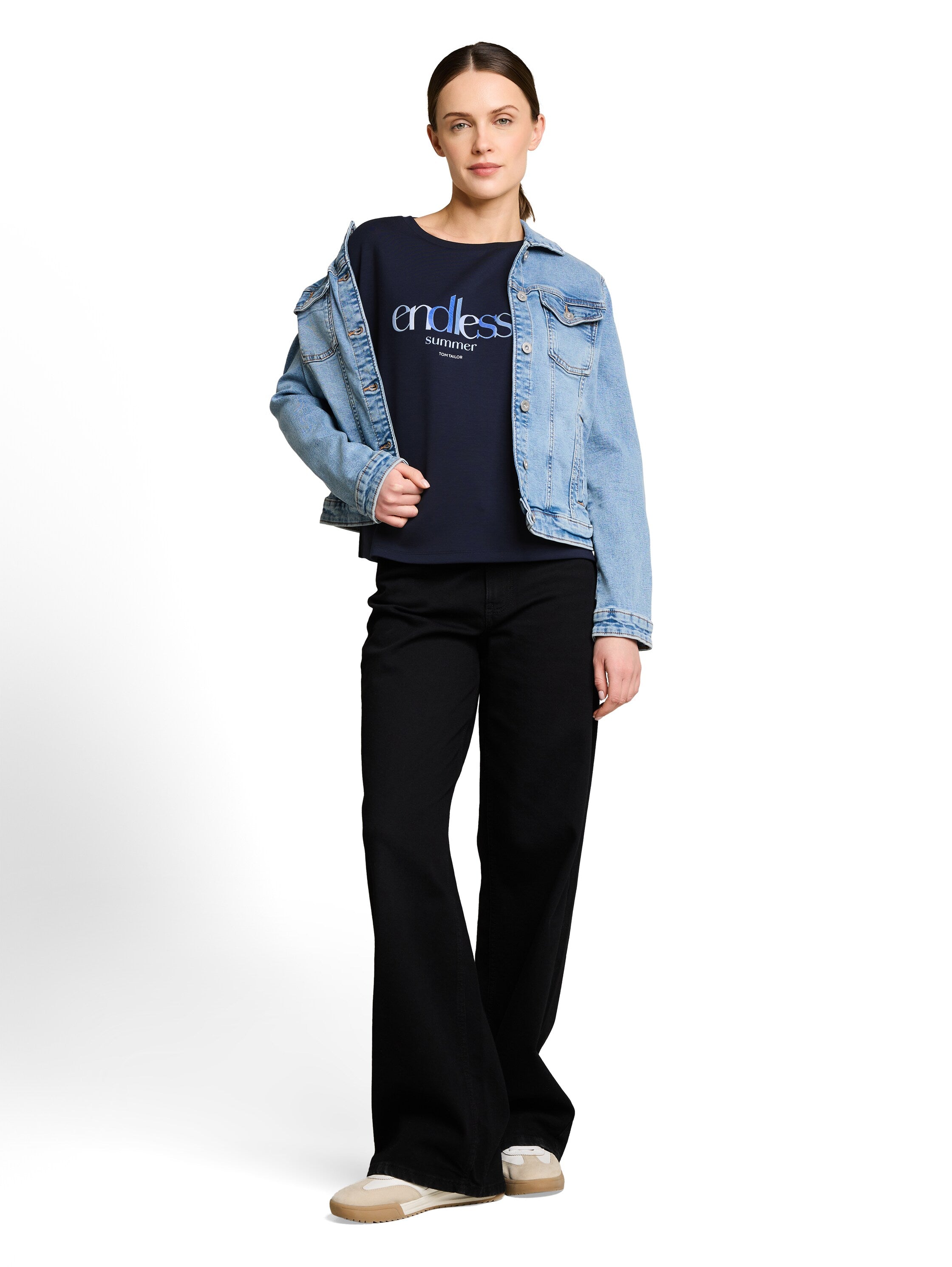 Tom Tailor Navy Loose-Fit Scuba T-shirt With Print