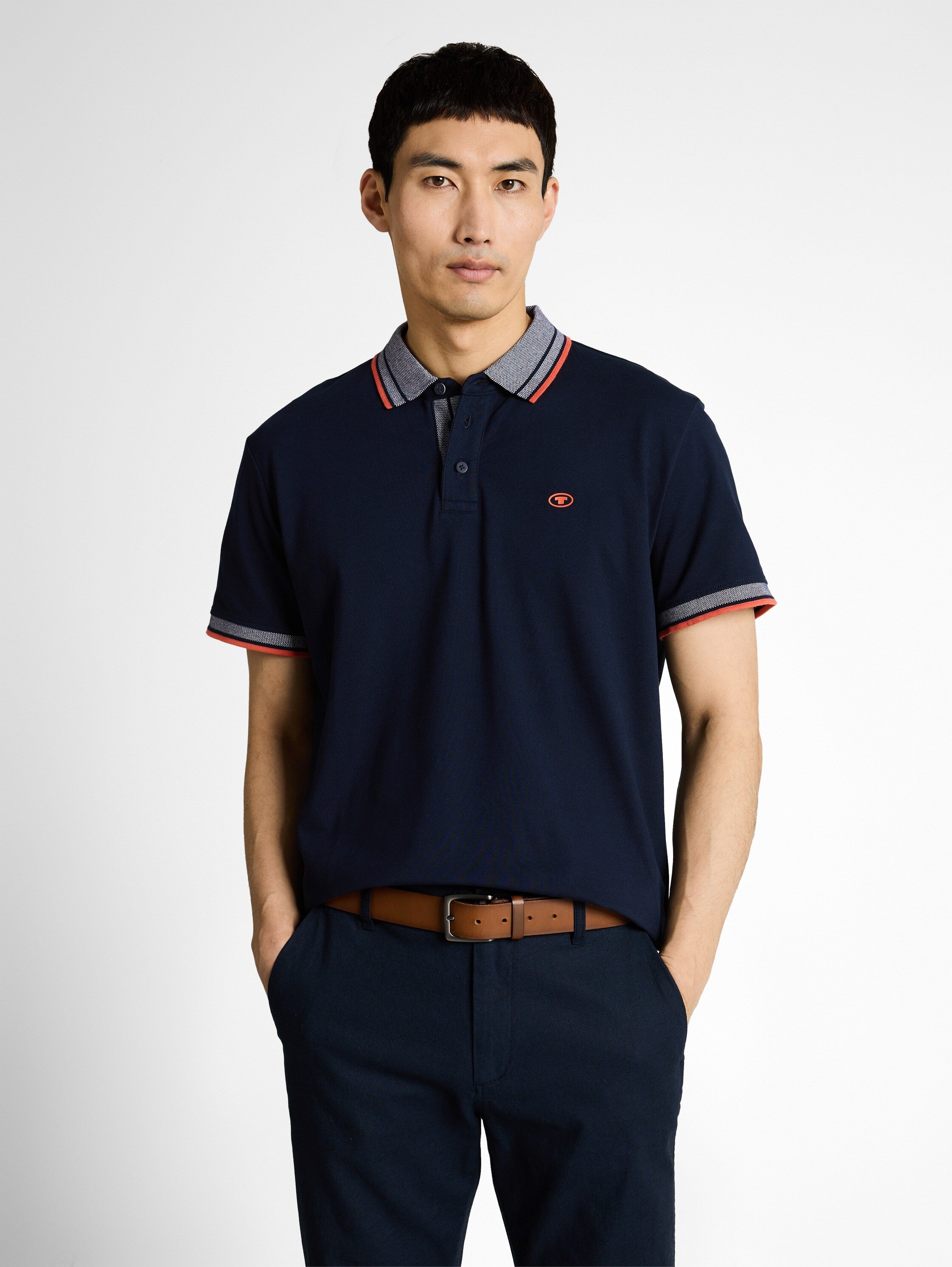 Tom Tailor Navy Polo Shirt With Logo Print