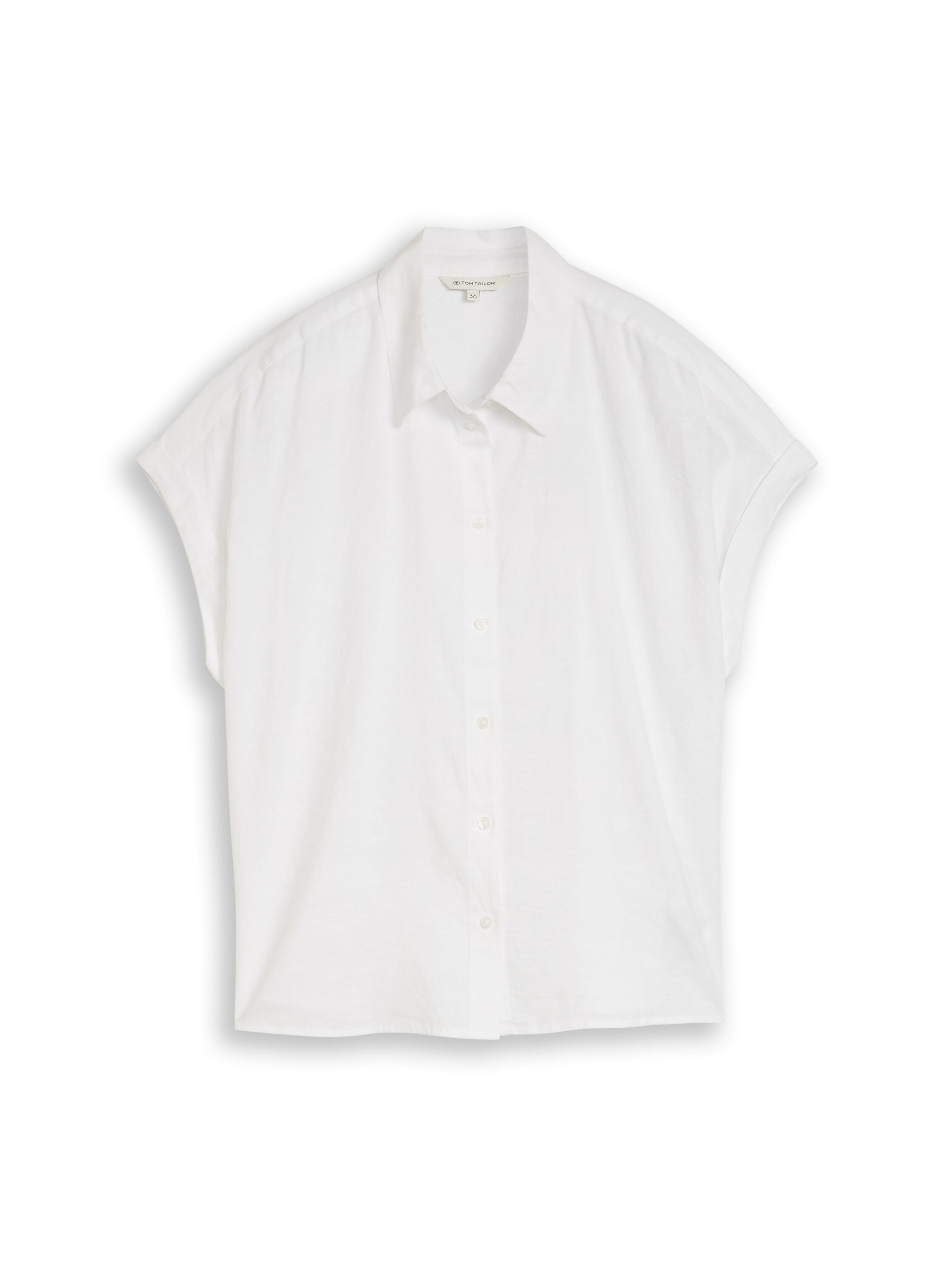 Tom Tailor White Loose-Fit Blouse With Linen Blend