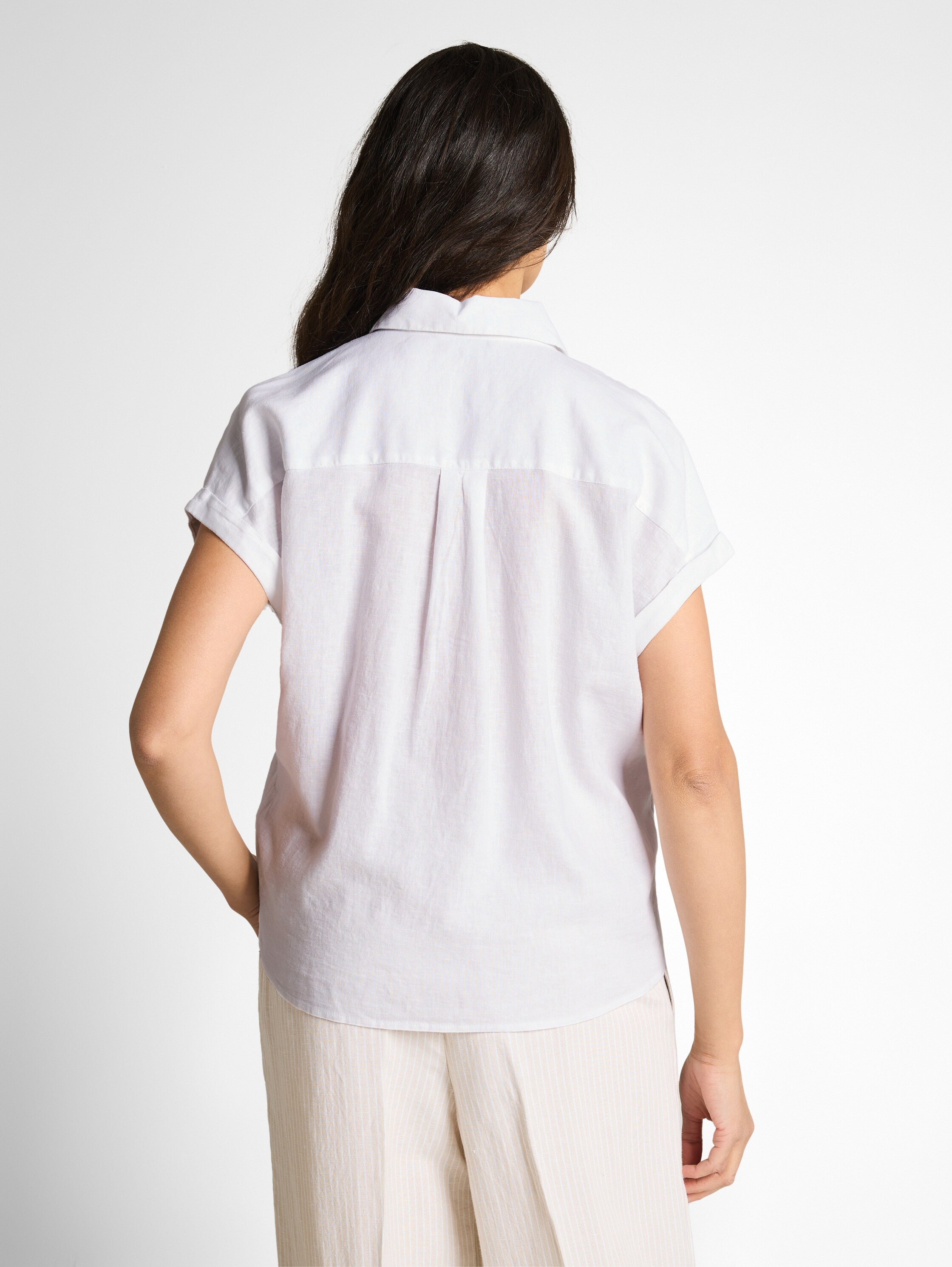 Tom Tailor White Loose-Fit Blouse With Linen Blend