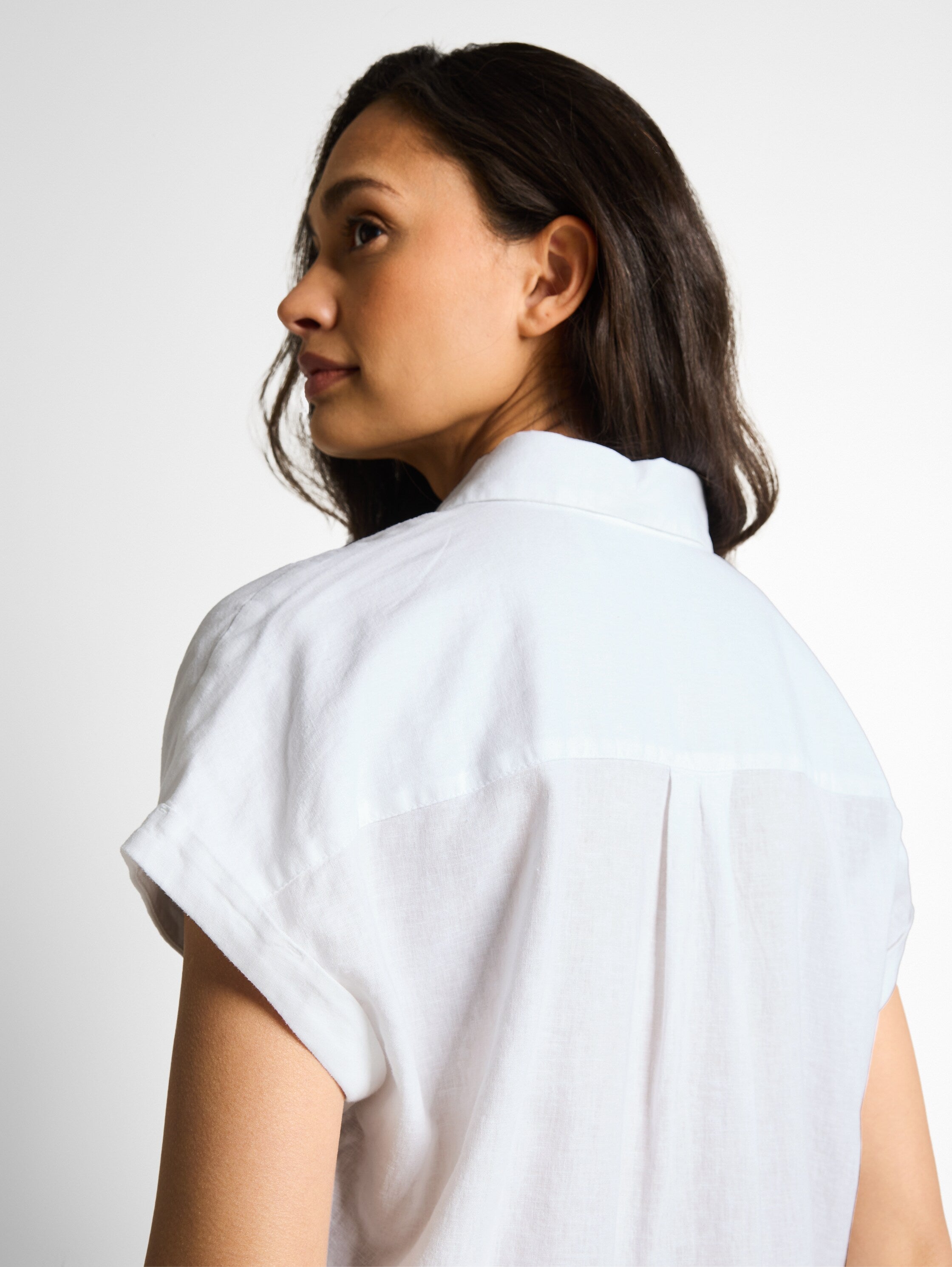 Tom Tailor White Loose-Fit Blouse With Linen Blend