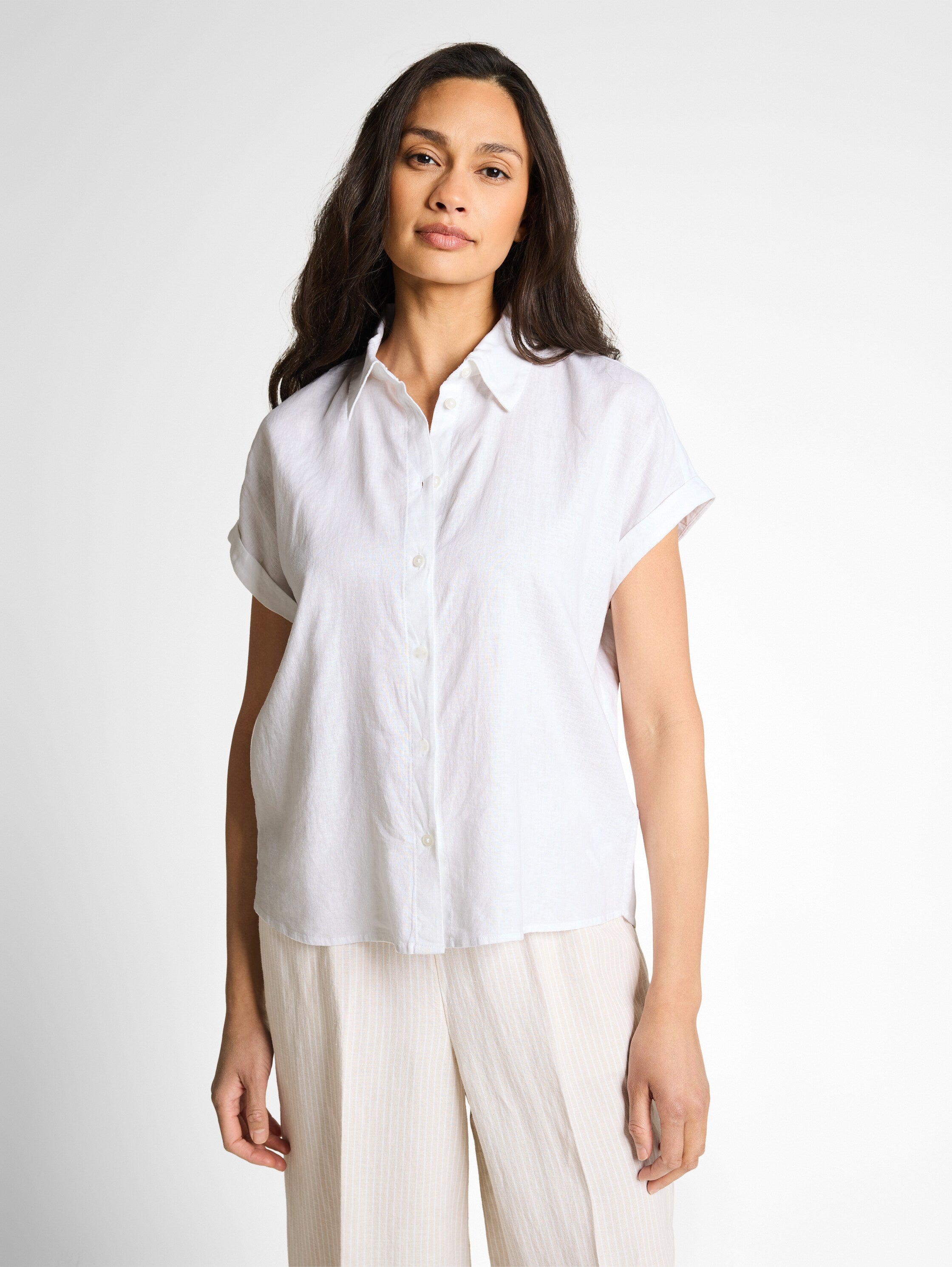 Tom Tailor White Loose-Fit Blouse With Linen Blend