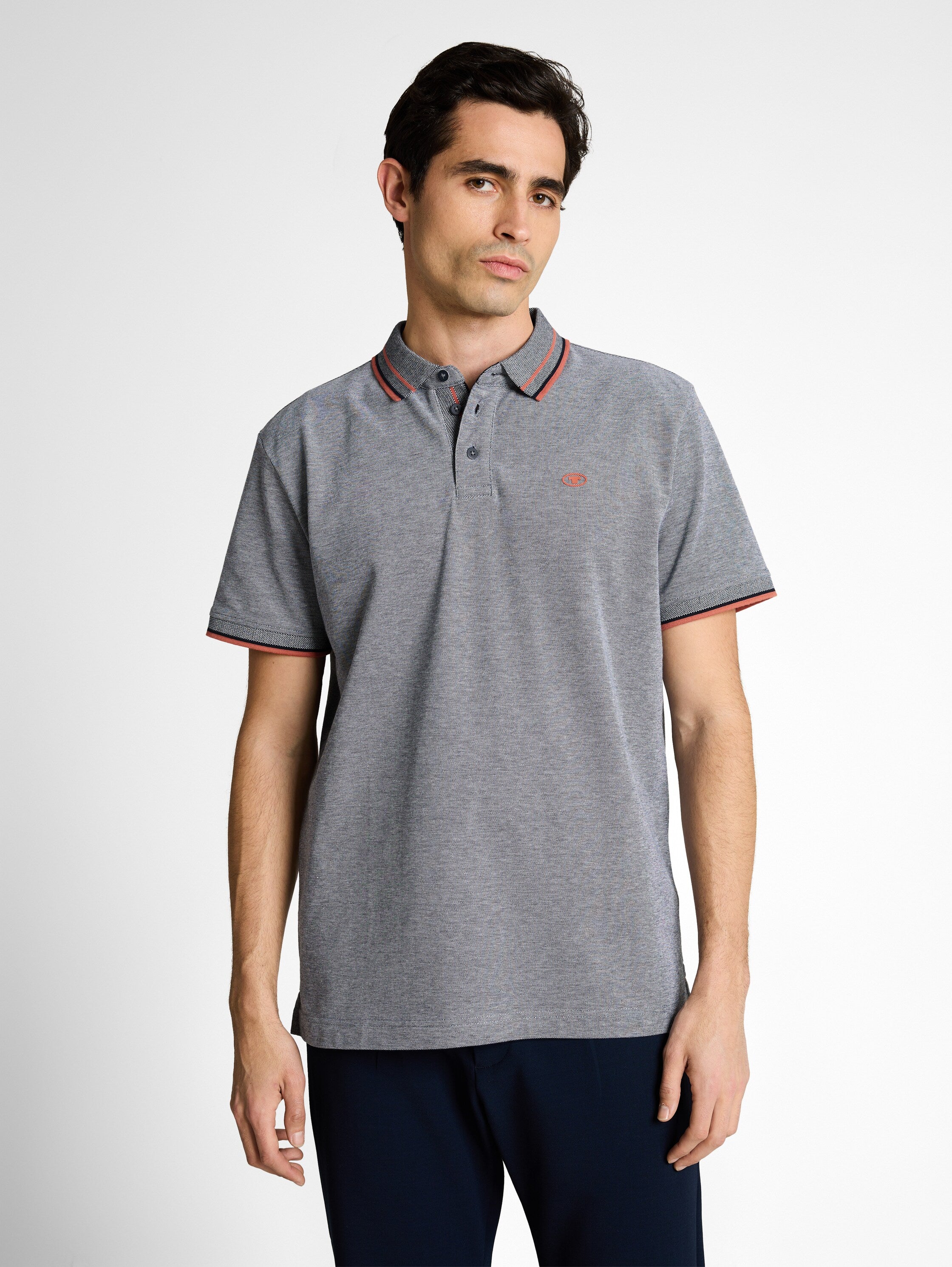 Tom Tailor Grey Polo Shirt With Logo Print