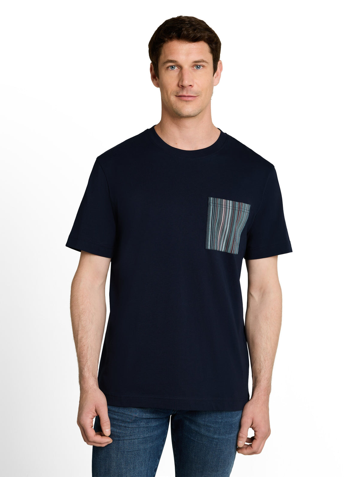 Tom Tailor Sky Captain Blue T-shirt With Crew Neck & Patch Chest Pocket With Striped Print