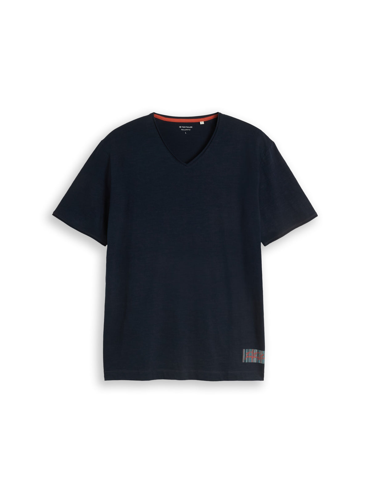 Tom Tailor Sky Captain Blue T-shirt with V-Neck With logo Print on The Hem