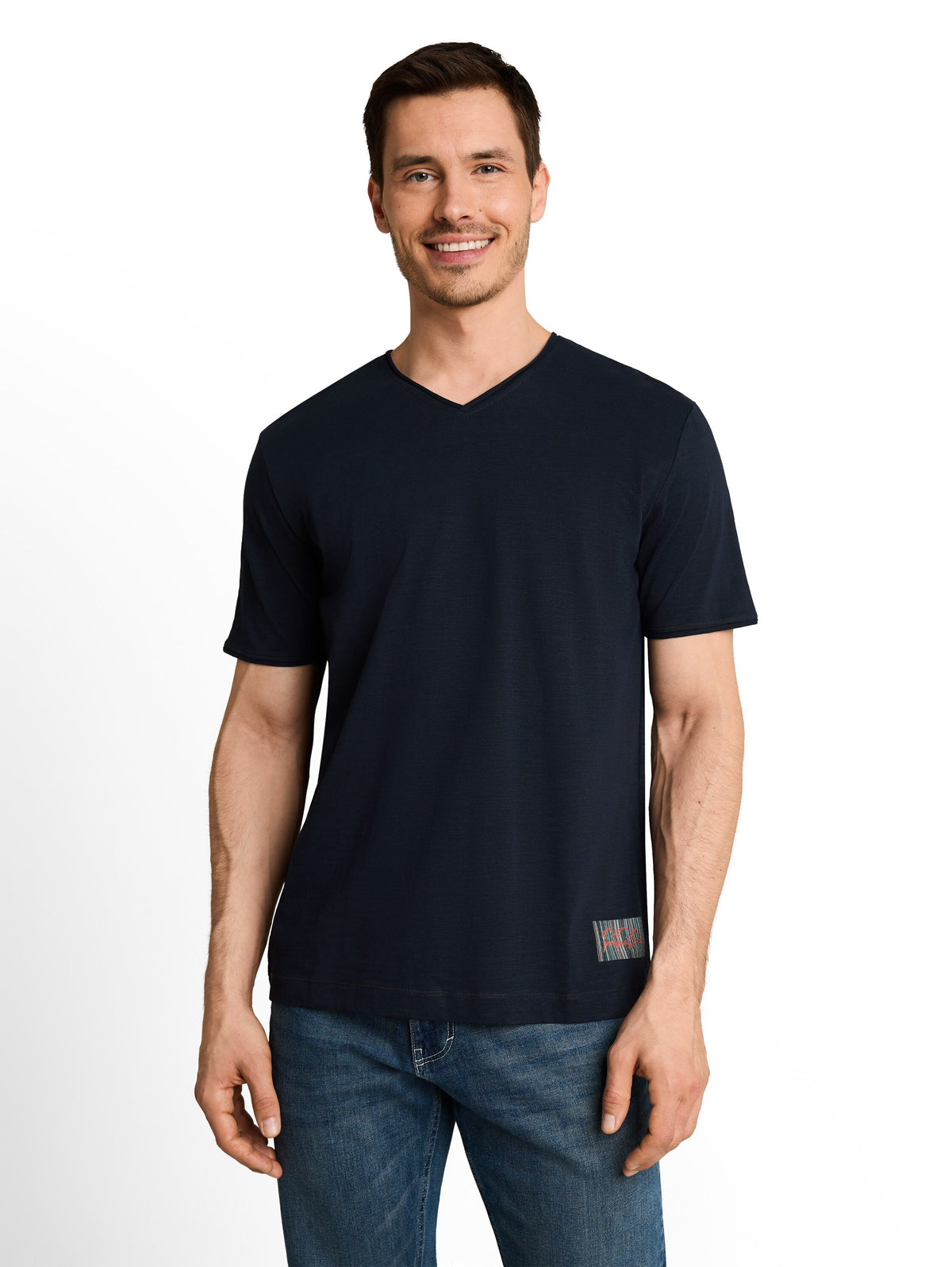 Tom Tailor Sky Captain Blue T-shirt with V-Neck With logo Print on The Hem