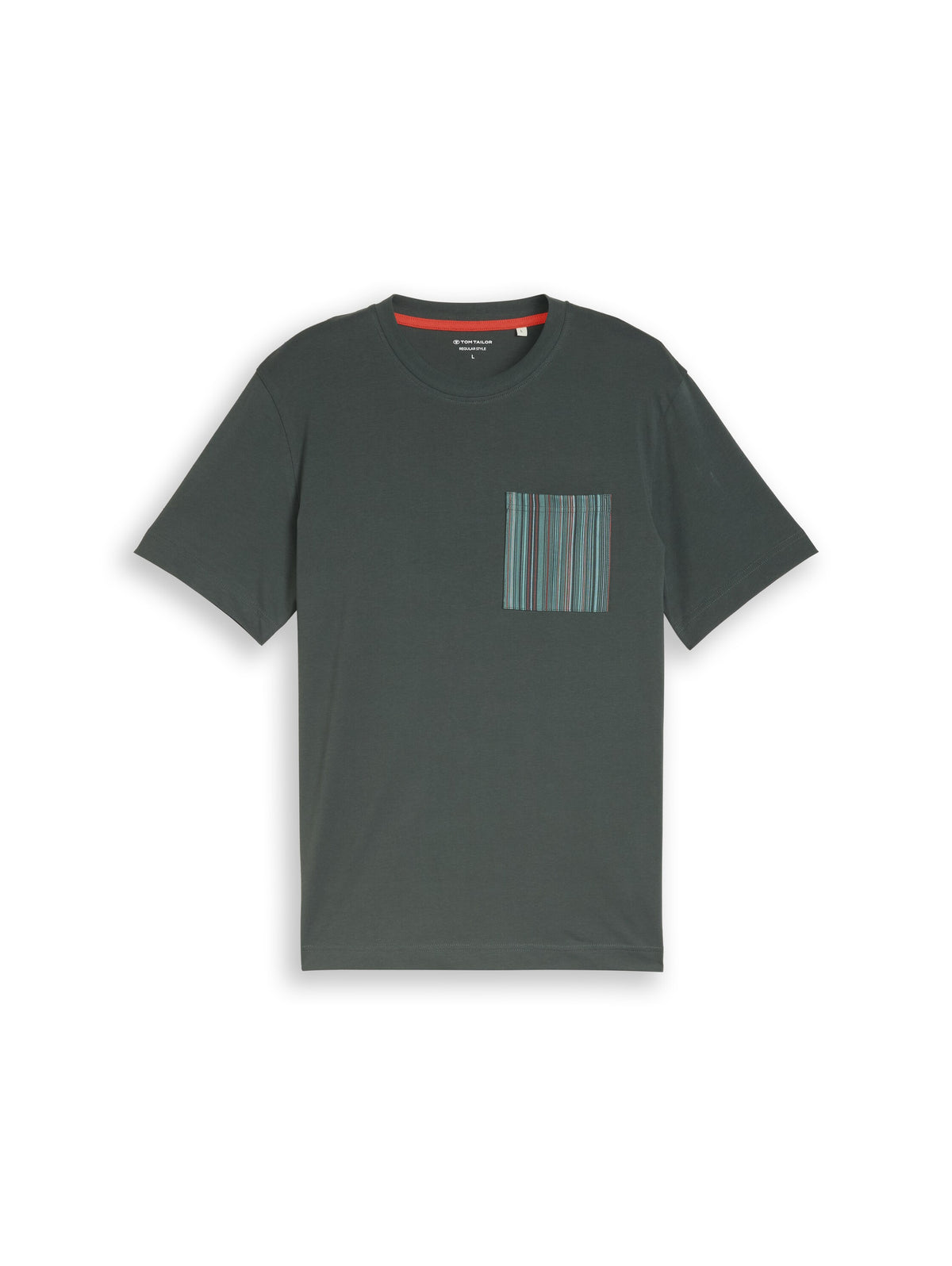 Tom Tailor Darkest Olive T-shirt With Crew Neck & Patch Chest Pocket With Striped Print