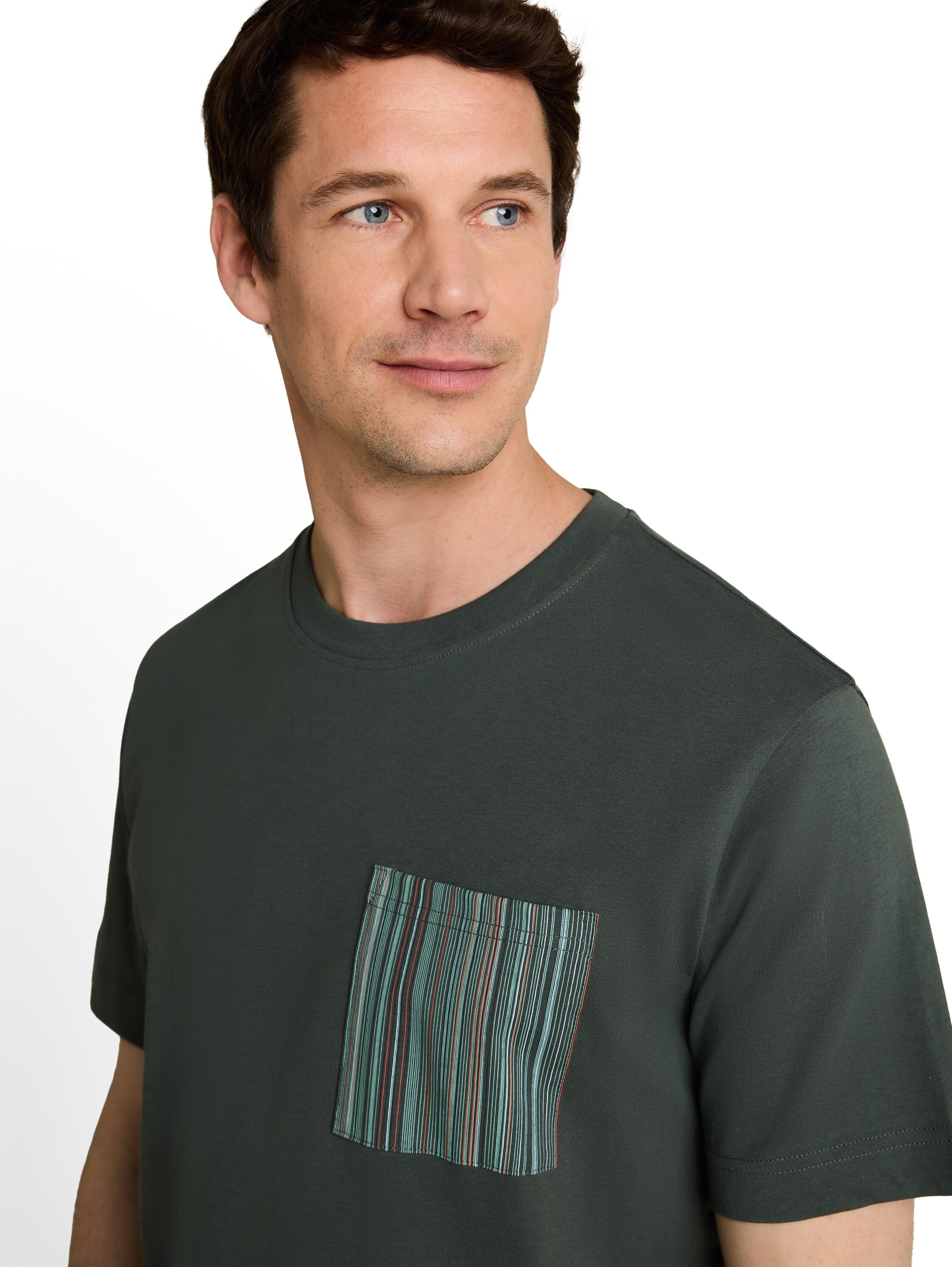 Tom Tailor Darkest Olive T-shirt With Crew Neck & Patch Chest Pocket With Striped Print