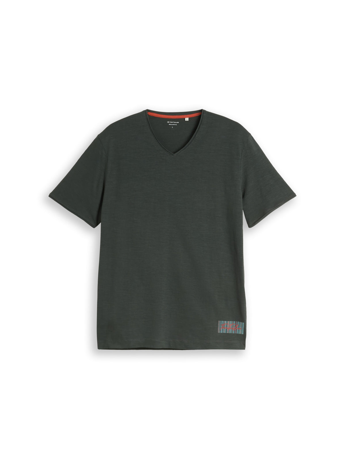 Tom Tailor Darkish Olive T-shirt with V-Neck With logo Print on The Hem
