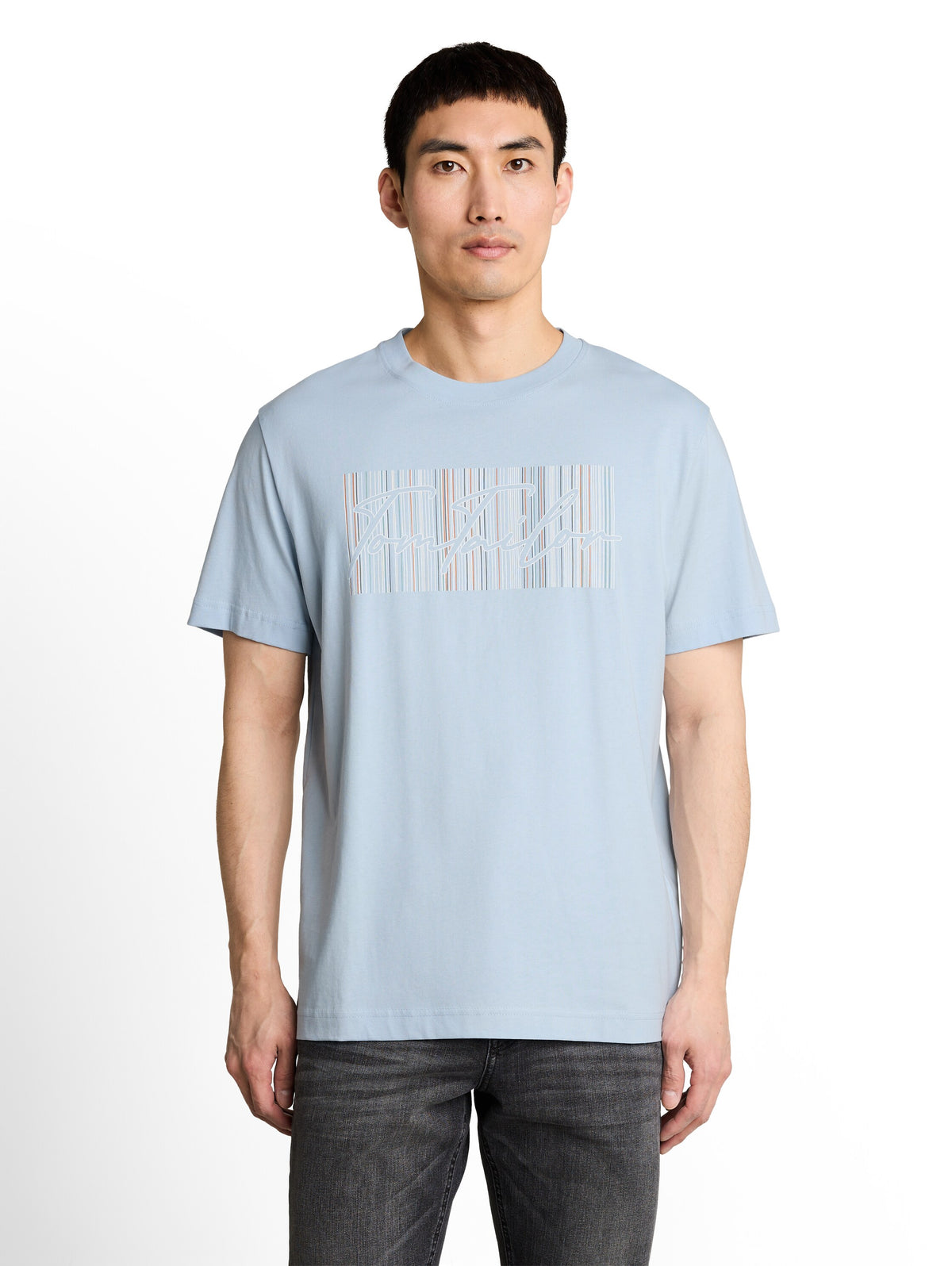 Tom Tailor Light blue grey Short Sleeved T-Shirt With Front Design
