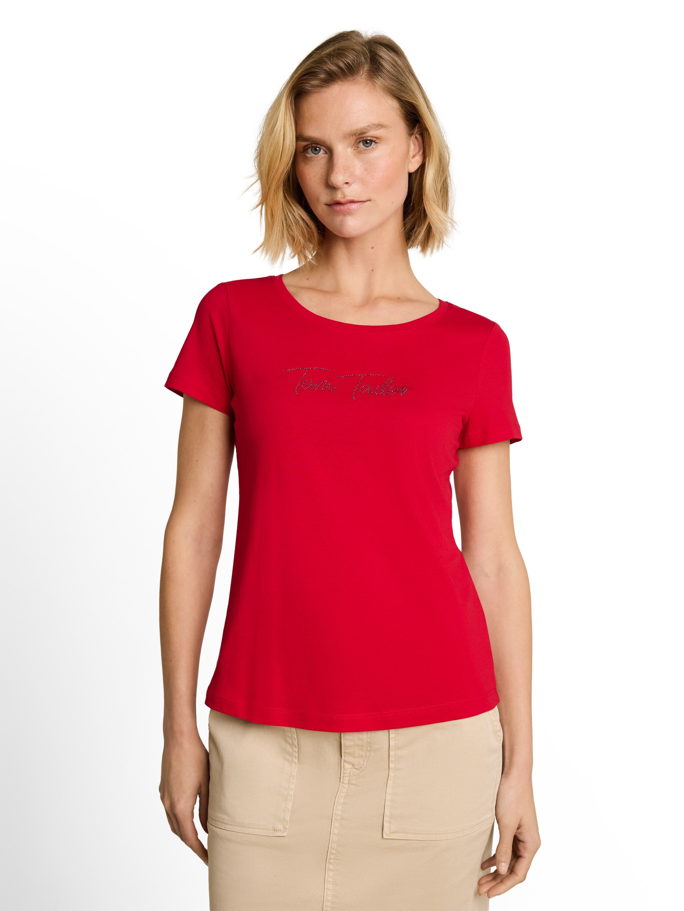 Tom Tailor Red T-shirt With Glitter Logo