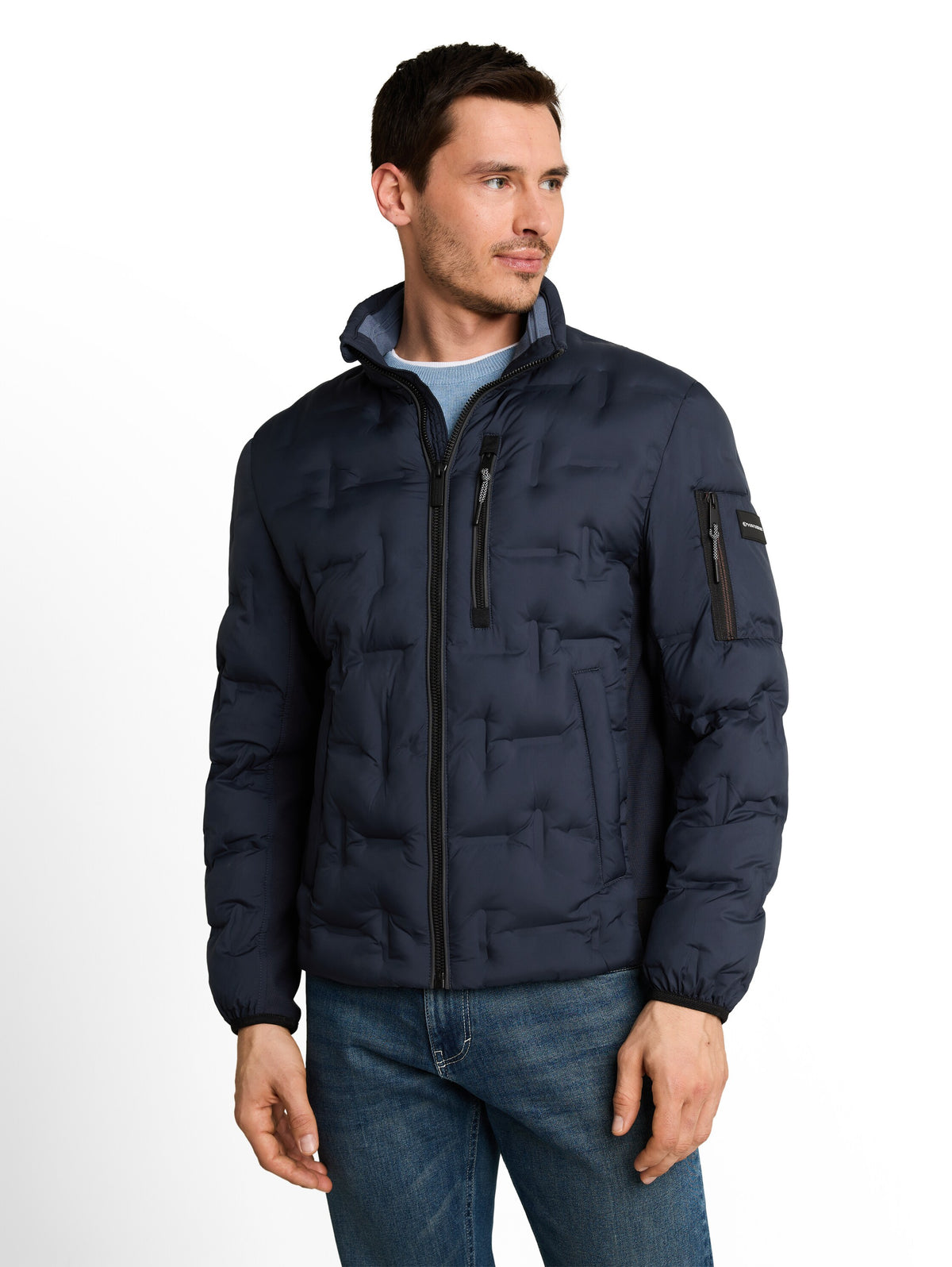Tom Tailor Sky Captain Blue Water-Repellent Jacket With Stow-Away Hood