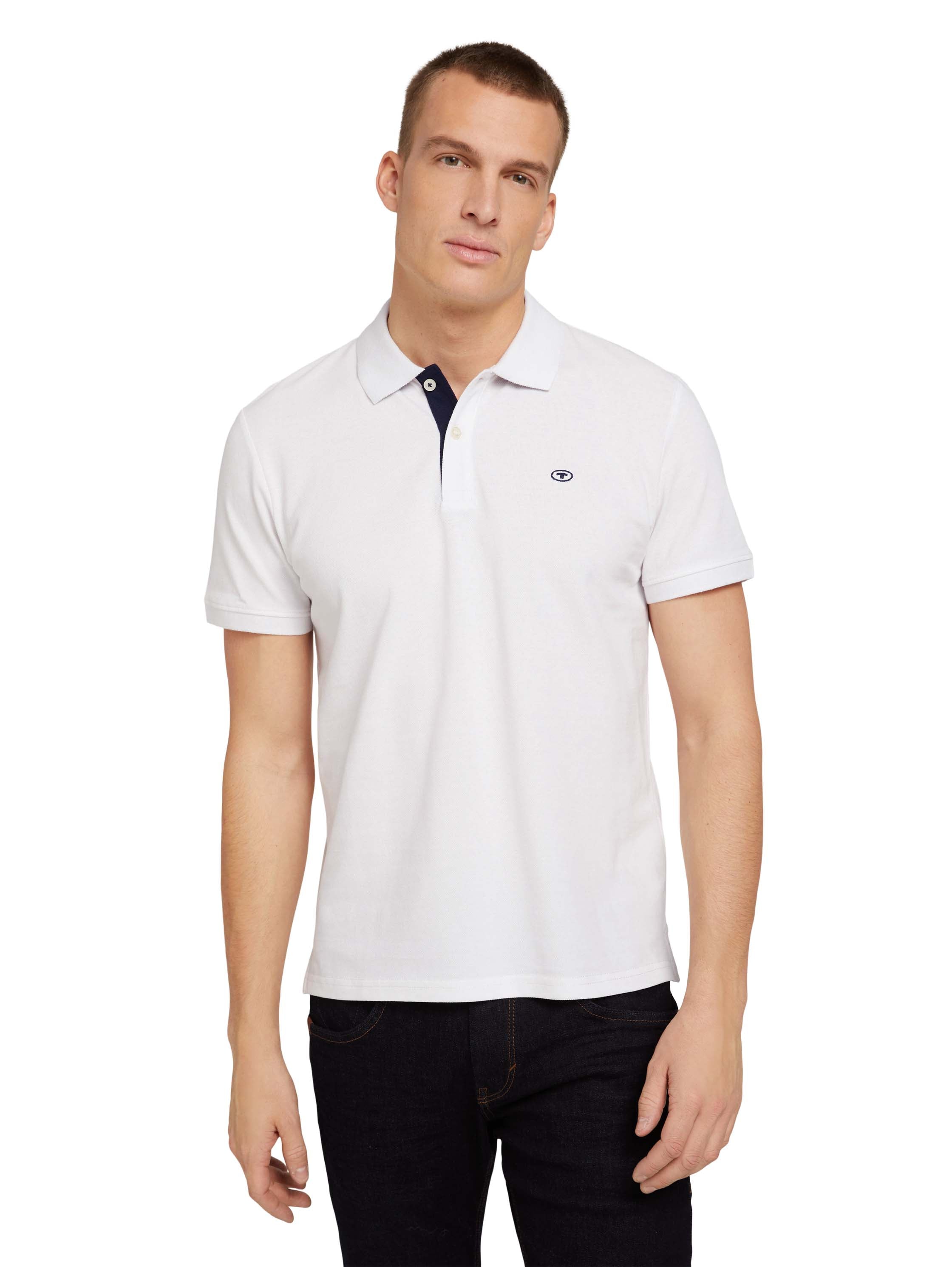 Tom Tailor White Short Sleeved Polo With Two Button Closure