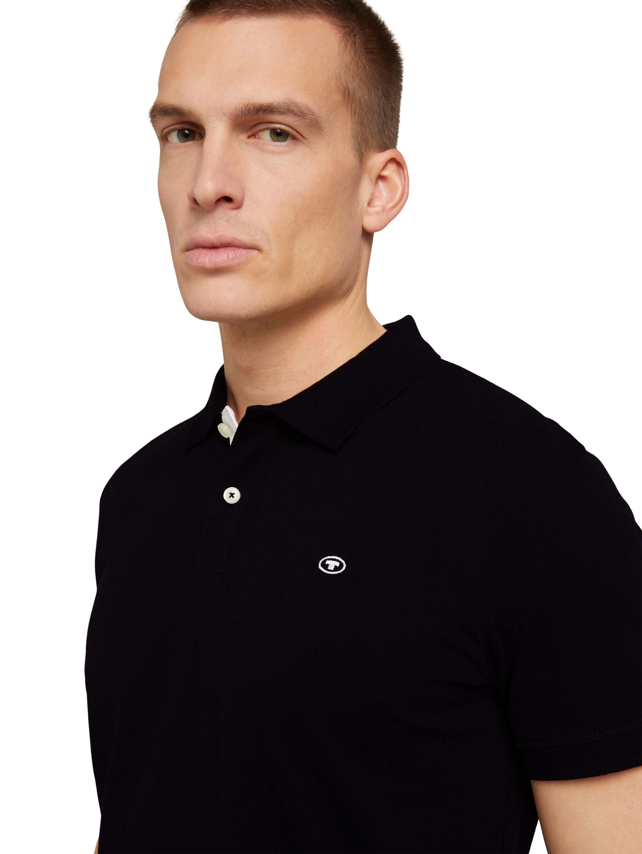 Tom Tailor Black Short Sleeved Polo With Two Button Closure