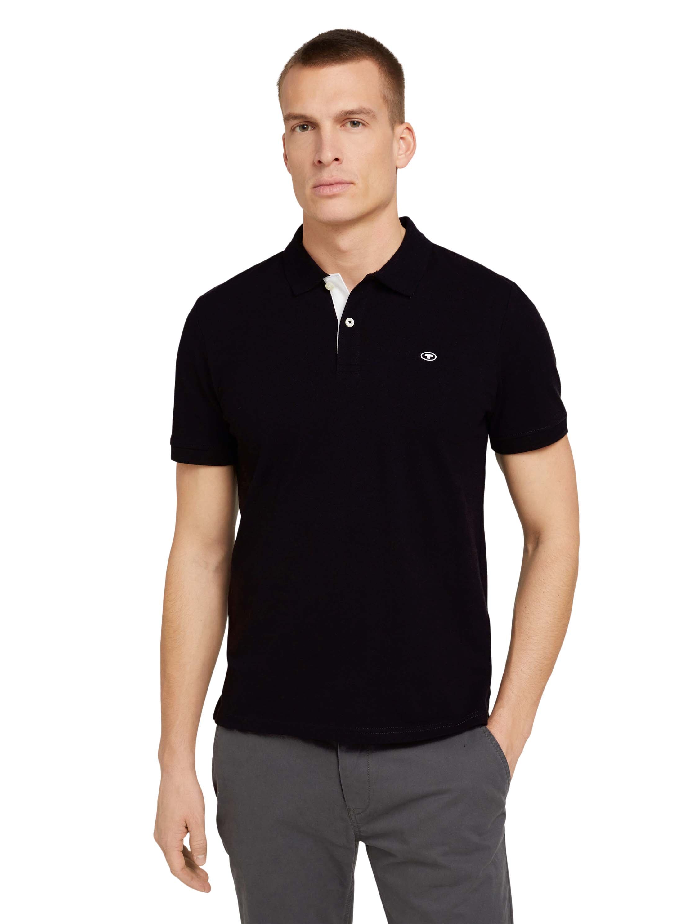 Tom Tailor Black Short Sleeved Polo With Two Button Closure
