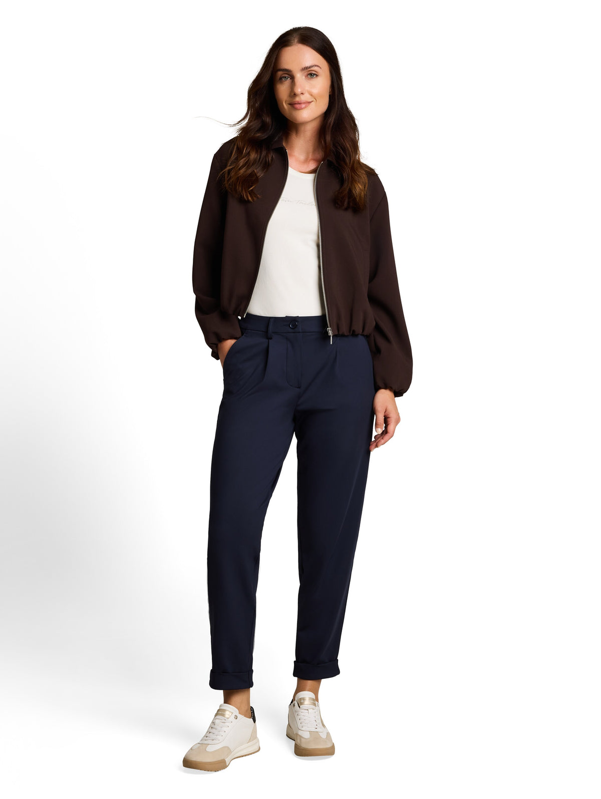 Tom Tailor White Slim-fit Top With Logo Print