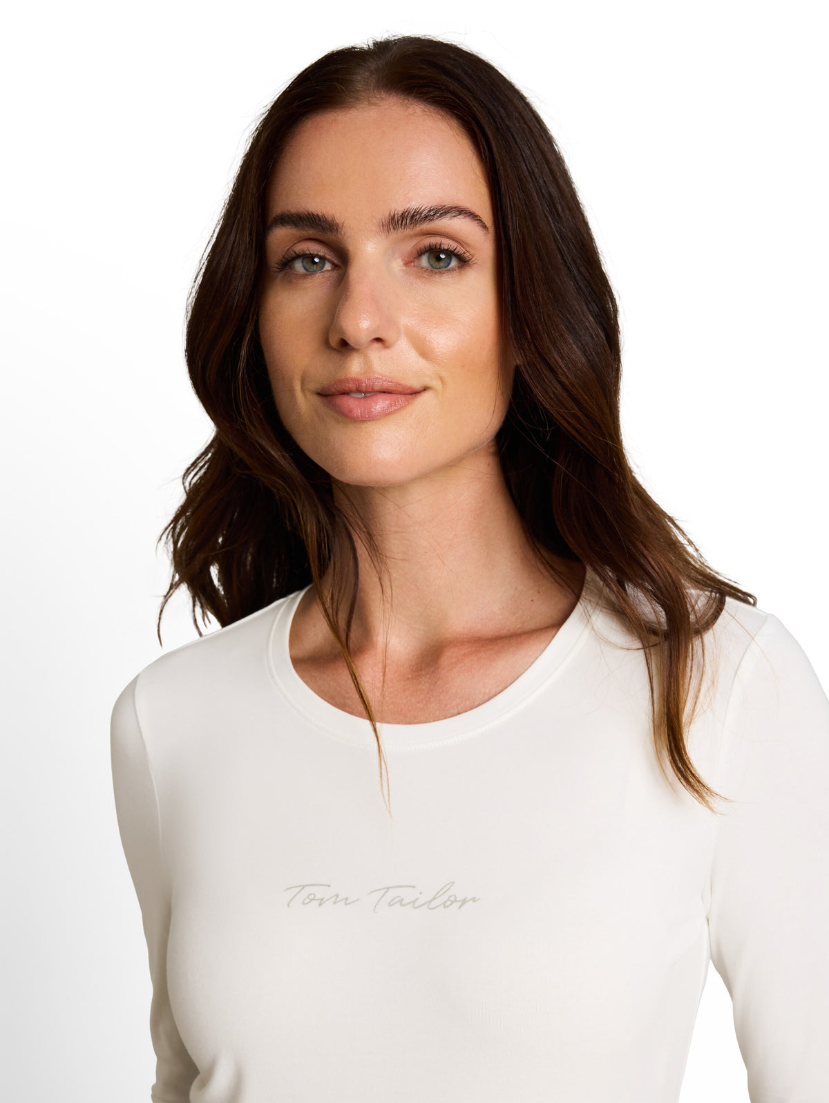 Tom Tailor White Slim-fit Top With Logo Print