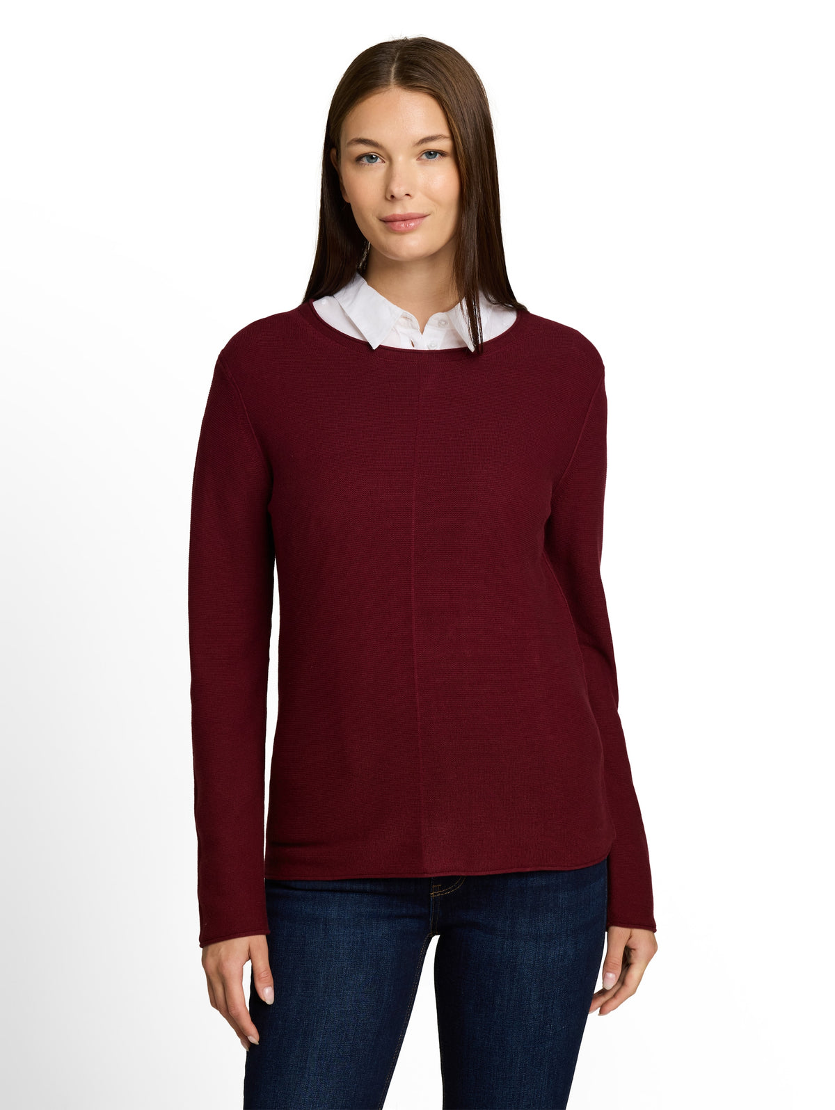 Tom Tailor Burgundy Cotton knitted Jumper Pullover