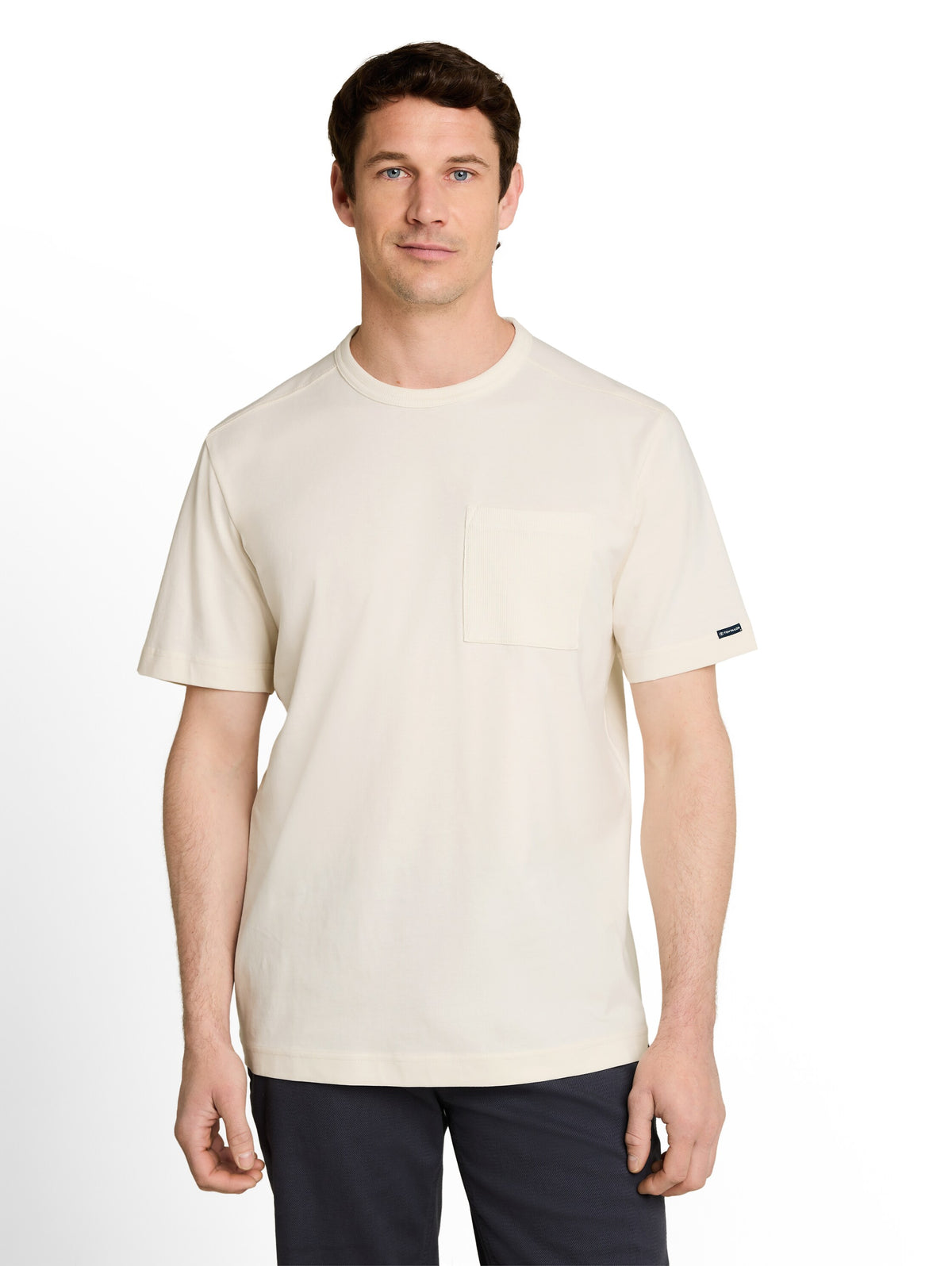 Tom Tailor Gardenia White Cotton T-Shirt with Chest Pocket