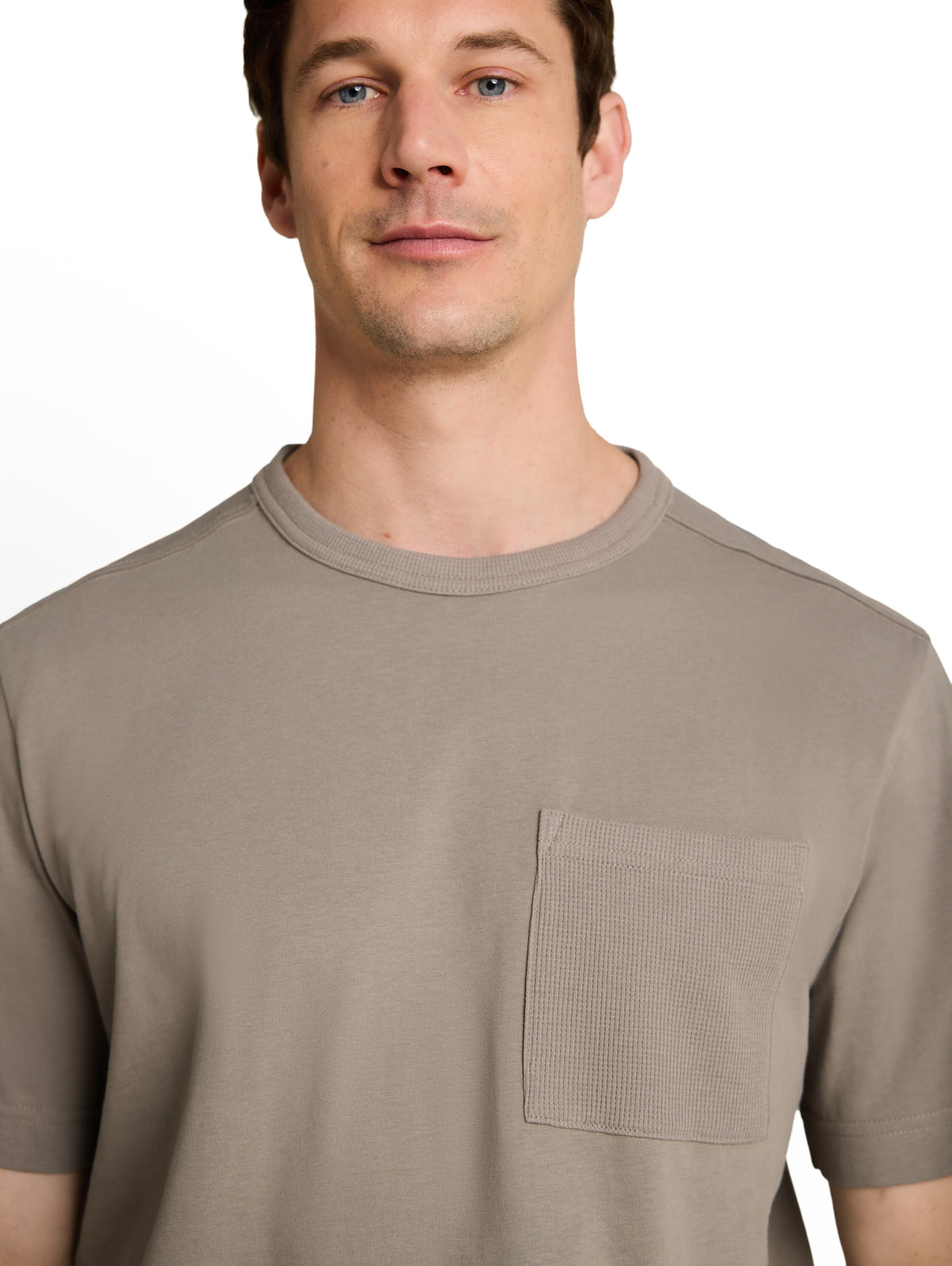 Tom Tailor Driftwood Taupe Cotton T-Shirt with Chest Pocket