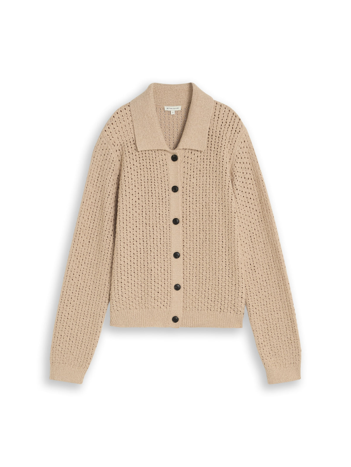 Tom Tailor Beige Long Sleeved Cardigan with Polo Collar