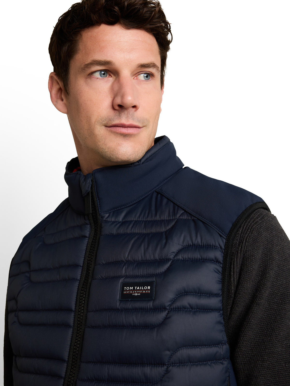 Tom Tailor Navy Casual Vest with Stand-Up Collar