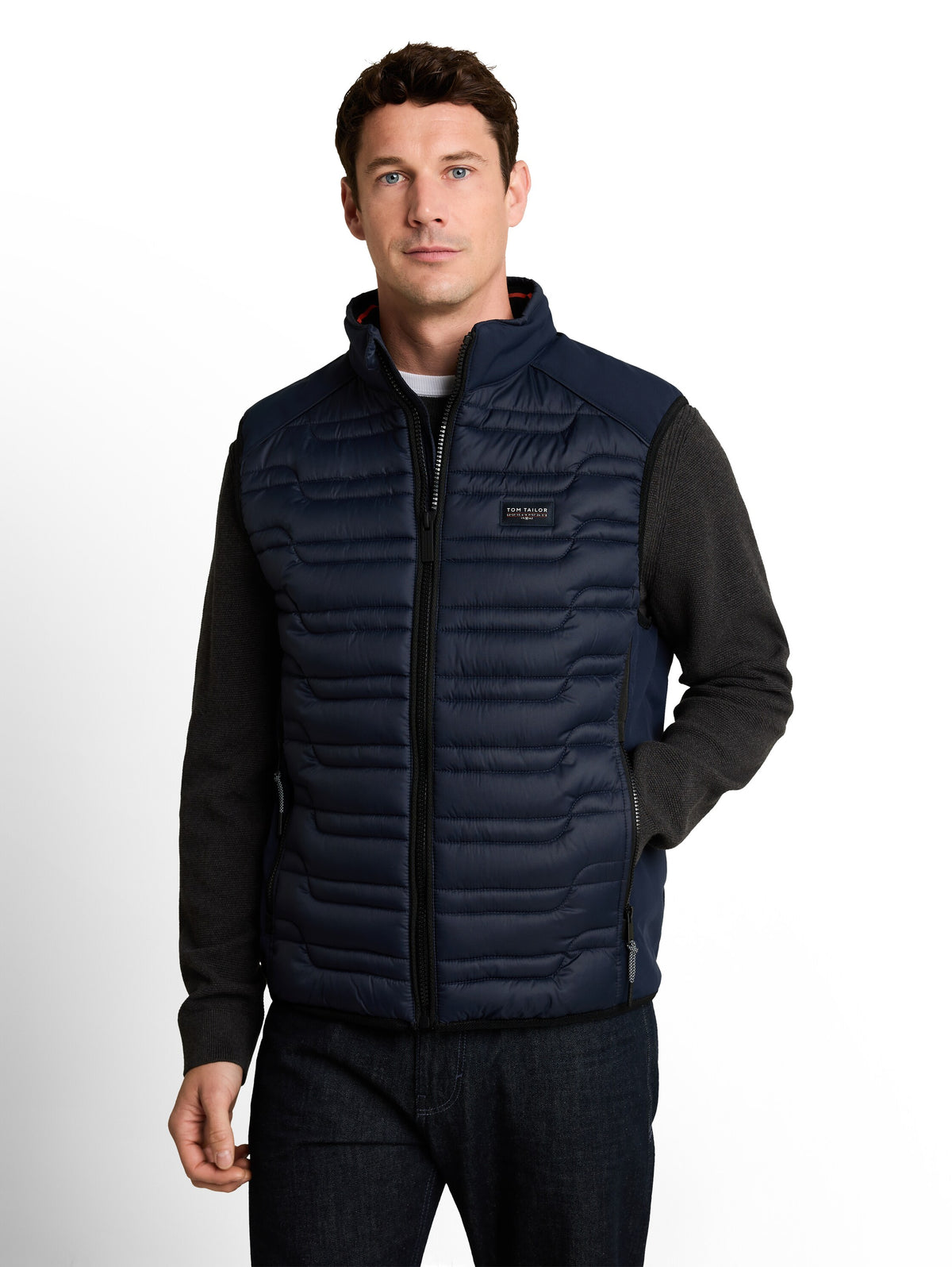 Tom Tailor Navy Casual Vest with Stand-Up Collar