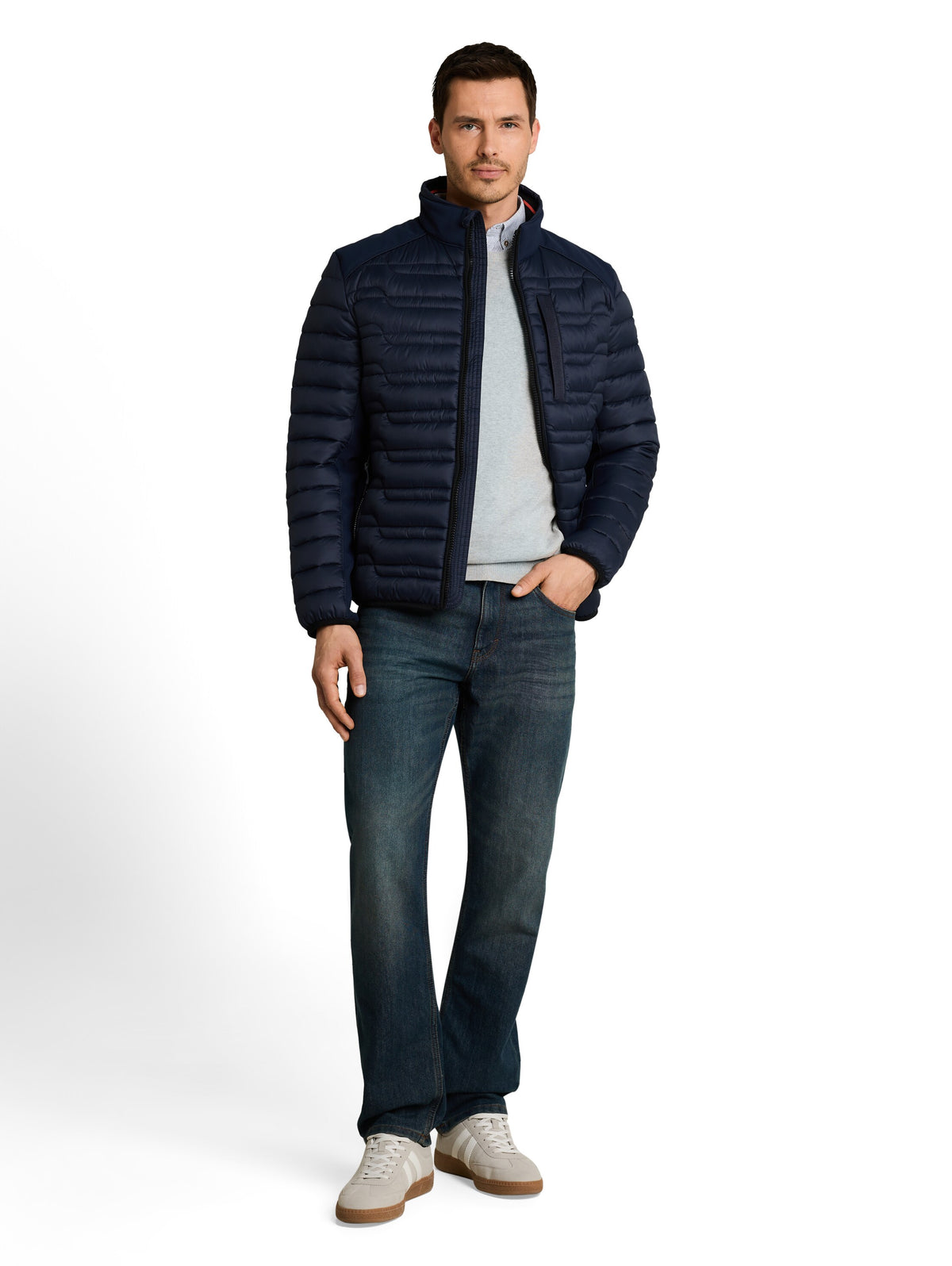 Tom Tailor Sky Captain Blue Water-Repellent Jacket With Stand-Up Collar & Zip Pockets